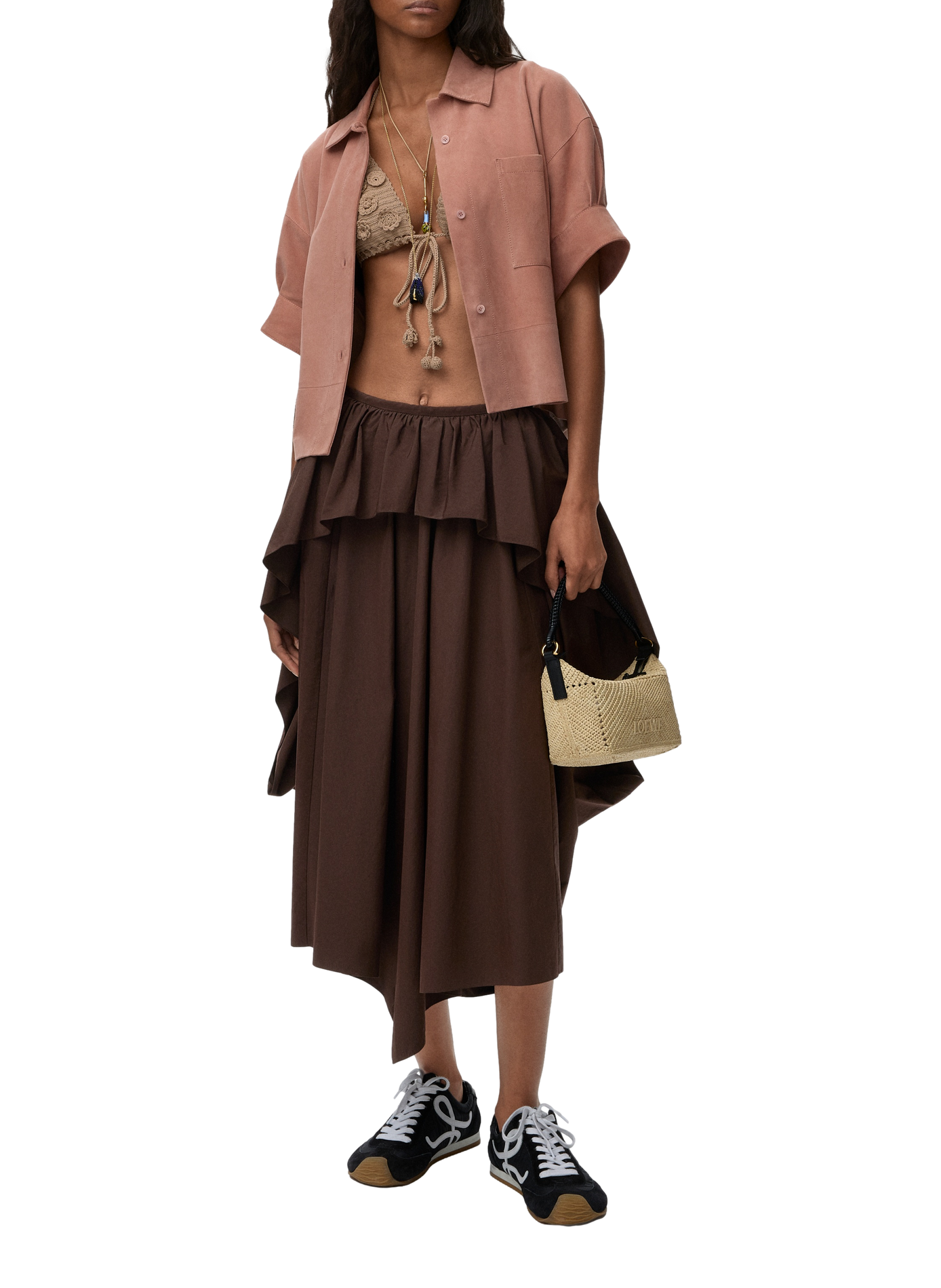 Asymmetric cotton poplin skirt LOEWE Brown