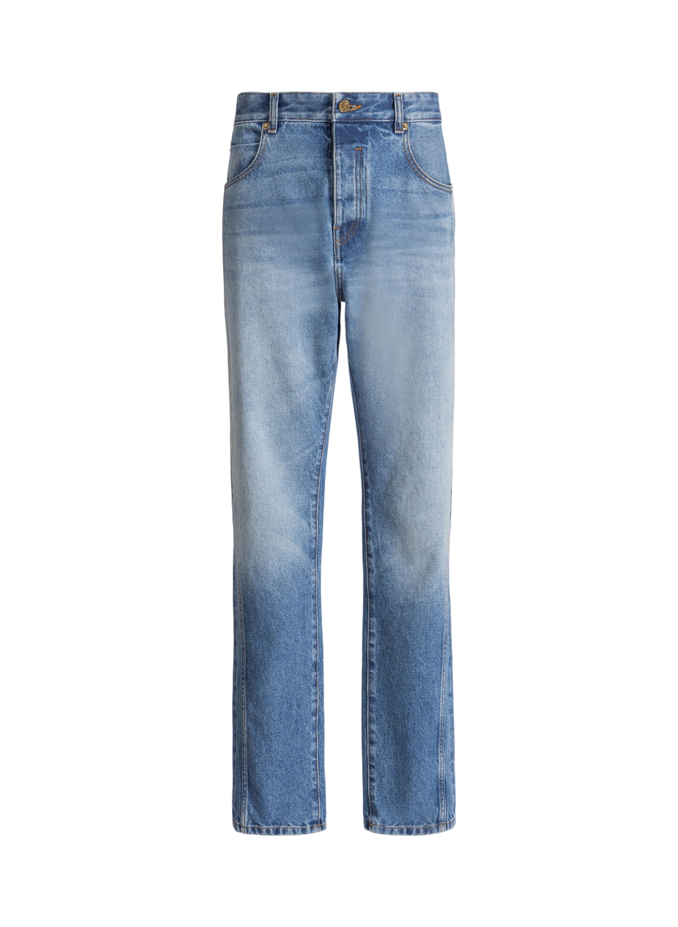 Jean droit en denim délavé blue BALMAIN Bleu