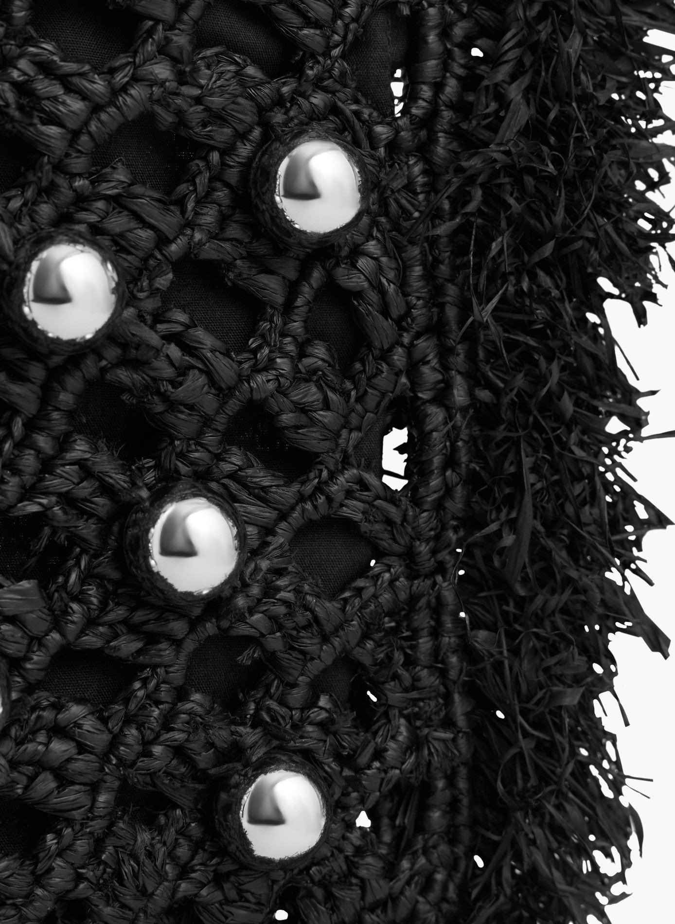 Pochette en raphia avec détails de franges RABANNE Noir
