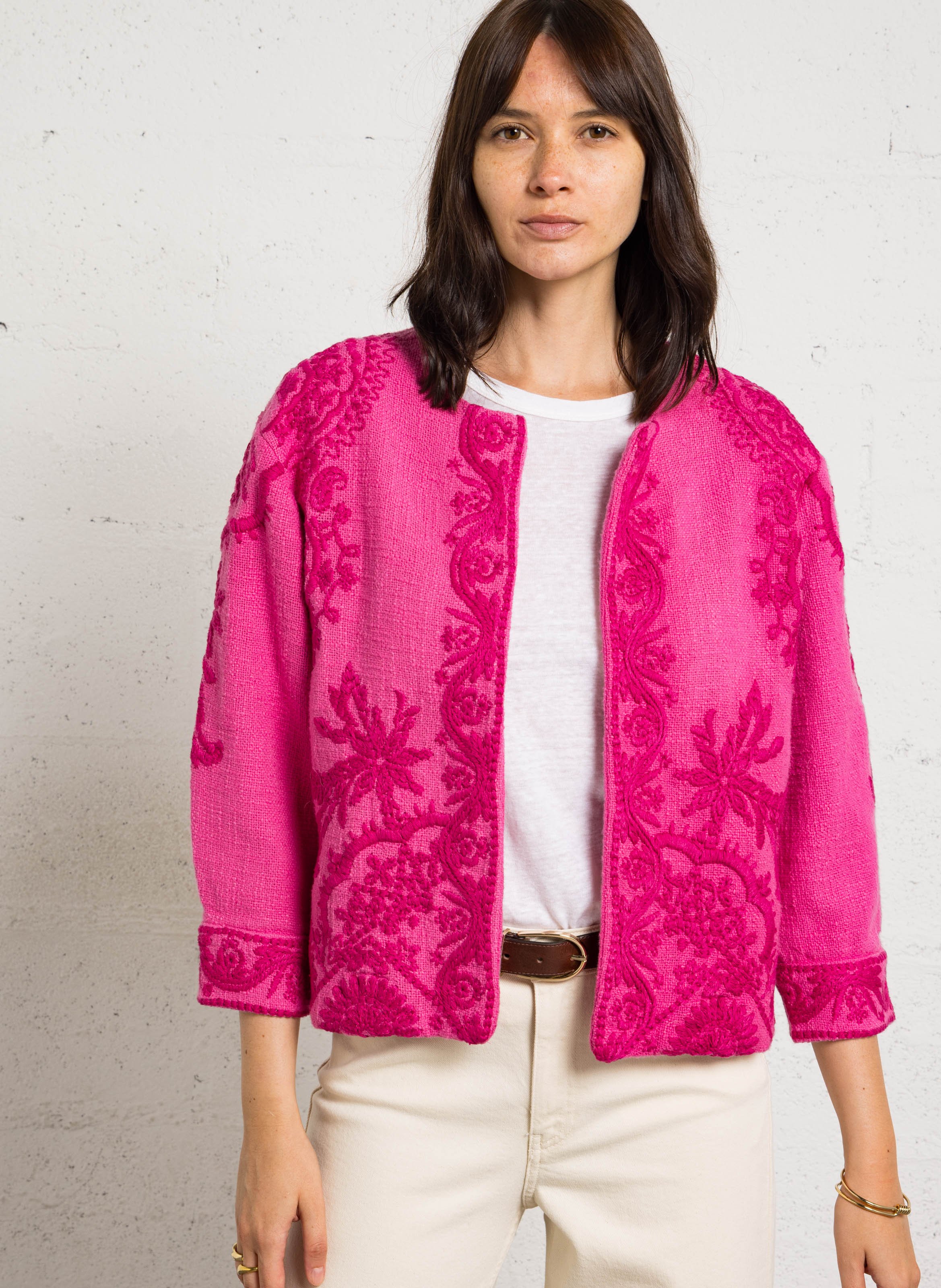 Veste courte droite brodée valma MAISON 123 Rose
