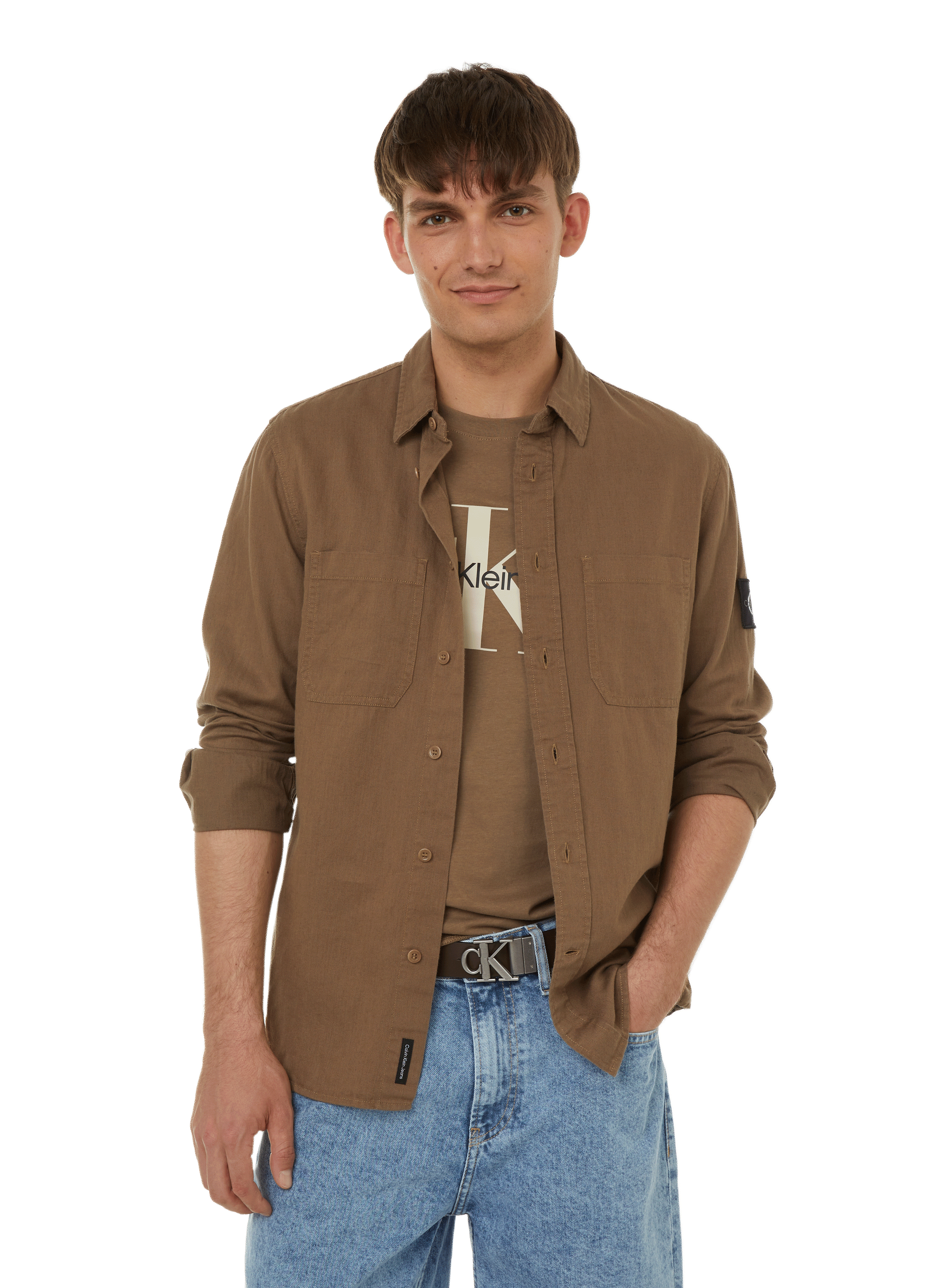 CALVIN KLEIN Chemise en coton et en lin Beige