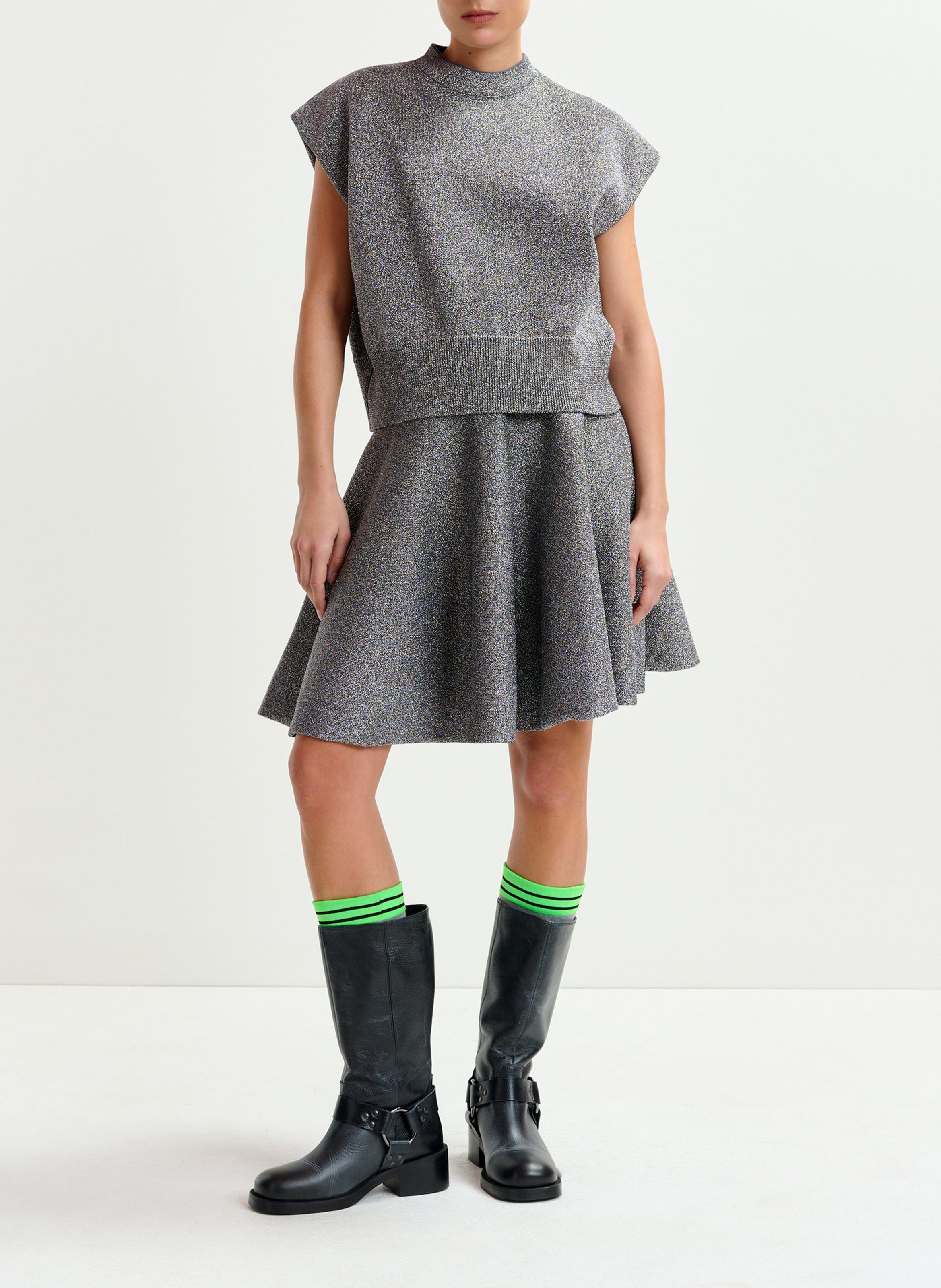 Jupe courte évasée métallique icing ESSENTIEL ANTWERP Argent