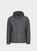 Hooded jacket in blended wool and cotton. KNITTED WOOL SHIRT JACKET Medium grey melange