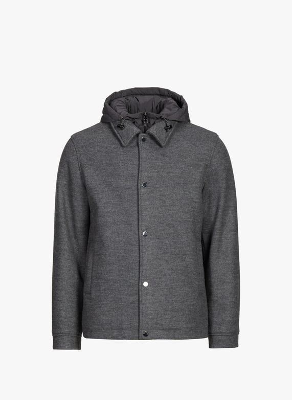 Hooded jacket in blended wool and cotton. | Grey by WOOLRICH Hooded jacket in blended wool and cotton. Grey