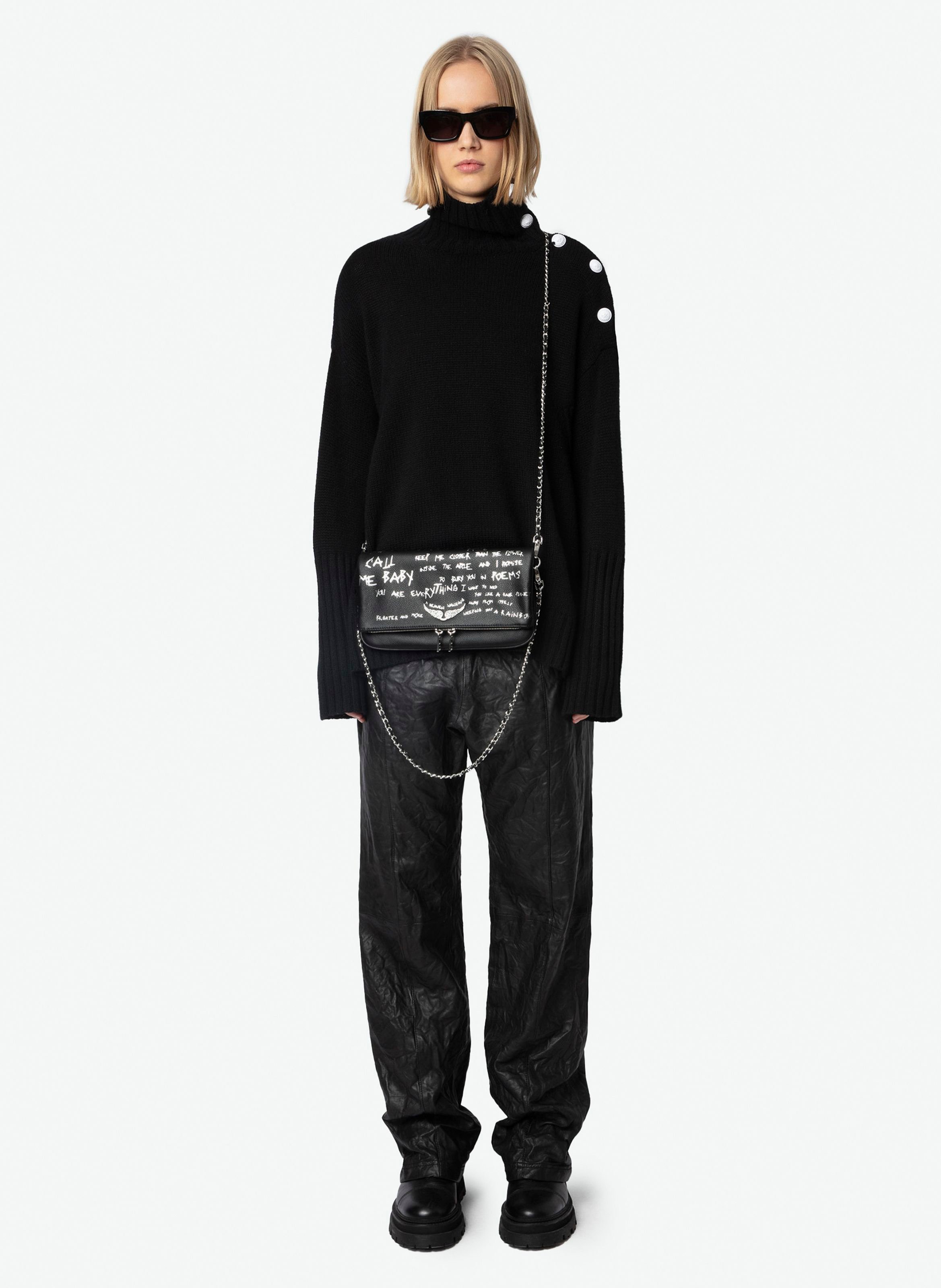 Pochette en cuir imprimée rock ZADIG&VOLTAIRE Noir