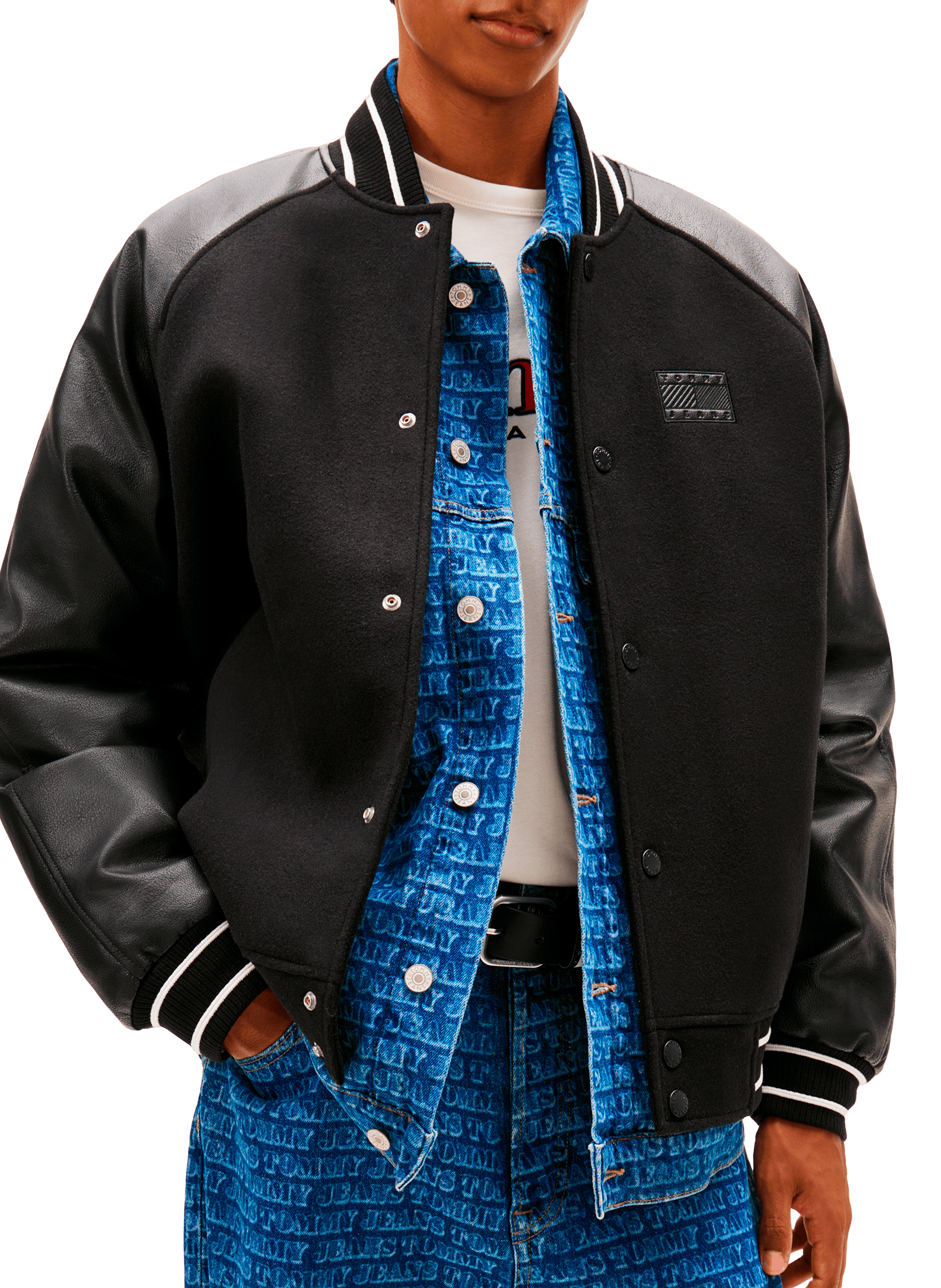 Bi-material teddy collar jacket with wool TOMMY HILFIGER Black