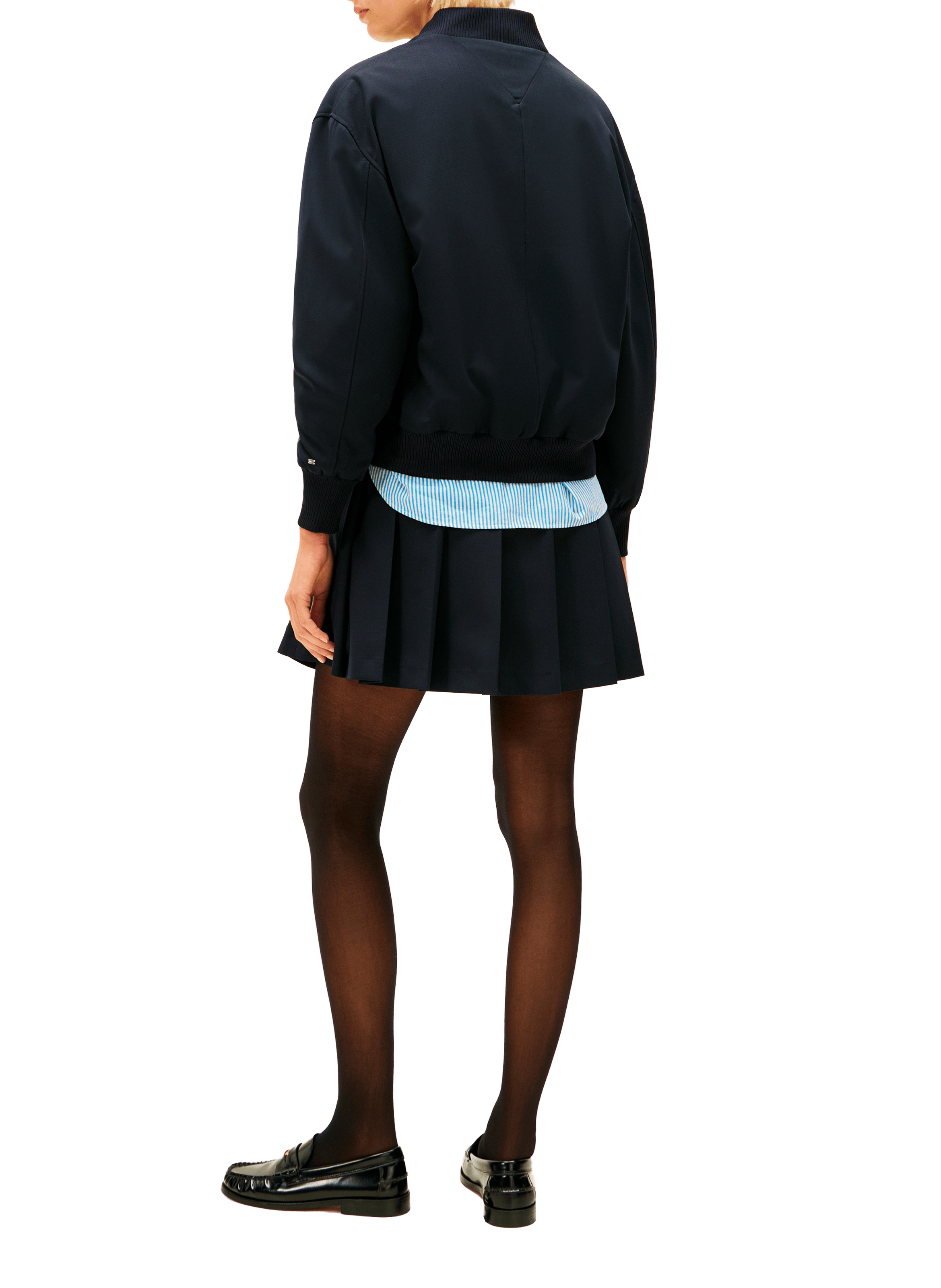 Veste droite brodée à col montant en laine mélangée TOMMY HILFIGER Bleu