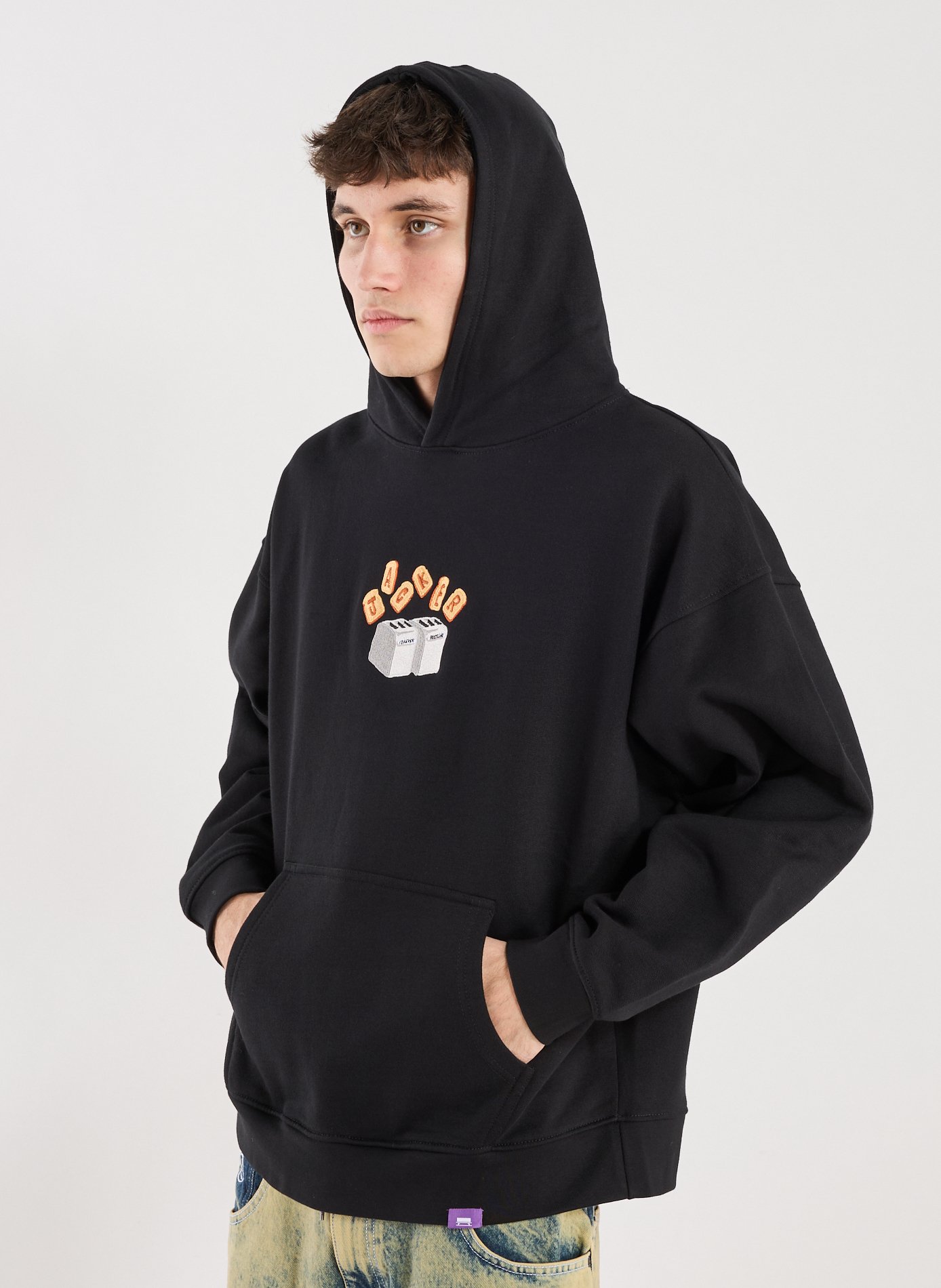 Sweat droit brodé en coton  JACKER. Noir