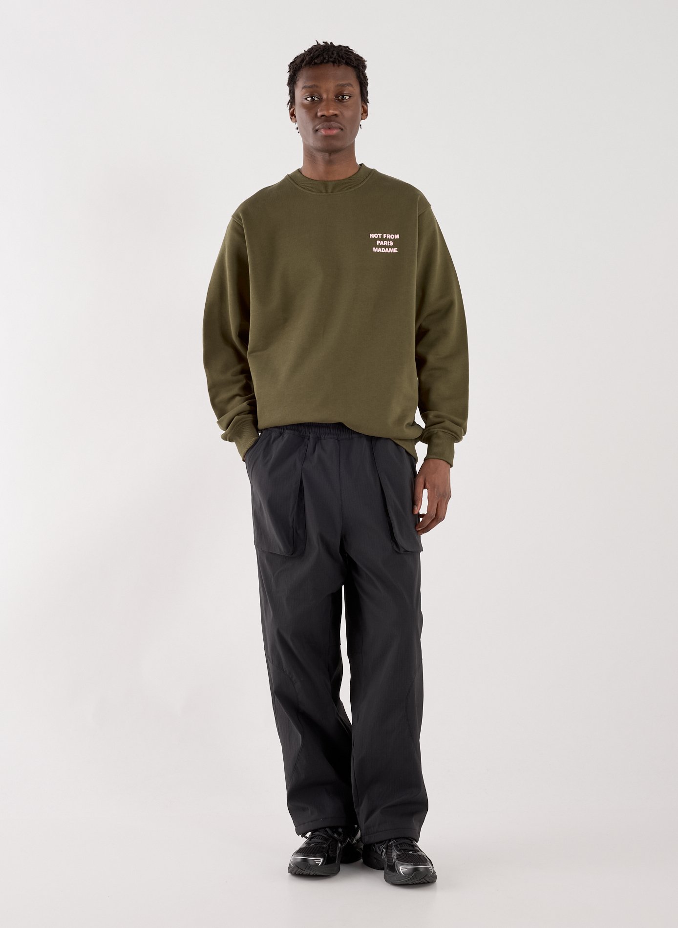 Sweat col rond en coton DROLE DE MONSIEUR Kaki