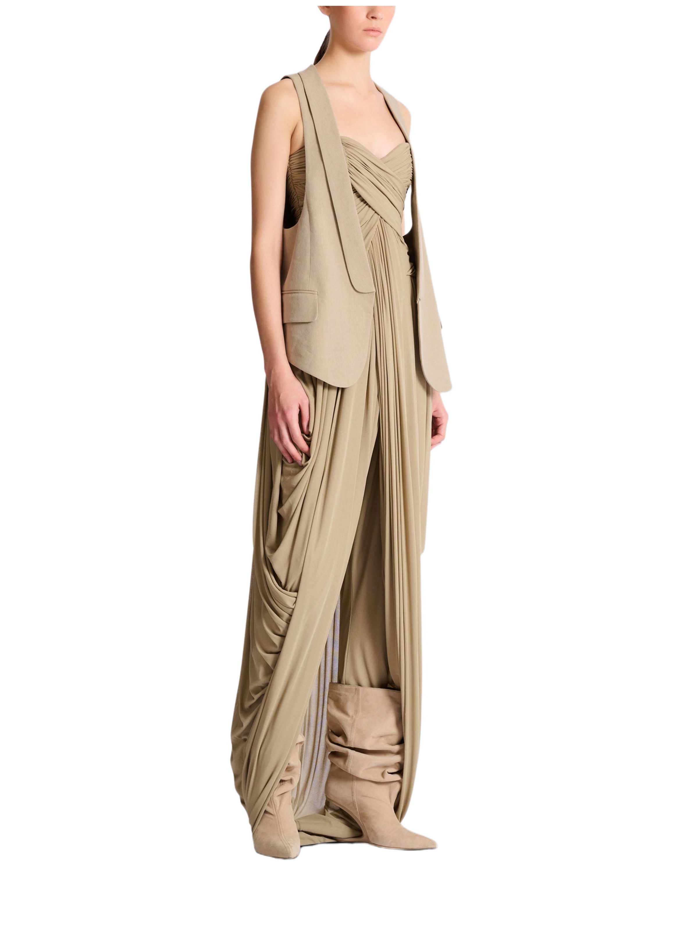 Veston asymétrique en gabardine de coton BALMAIN Beige