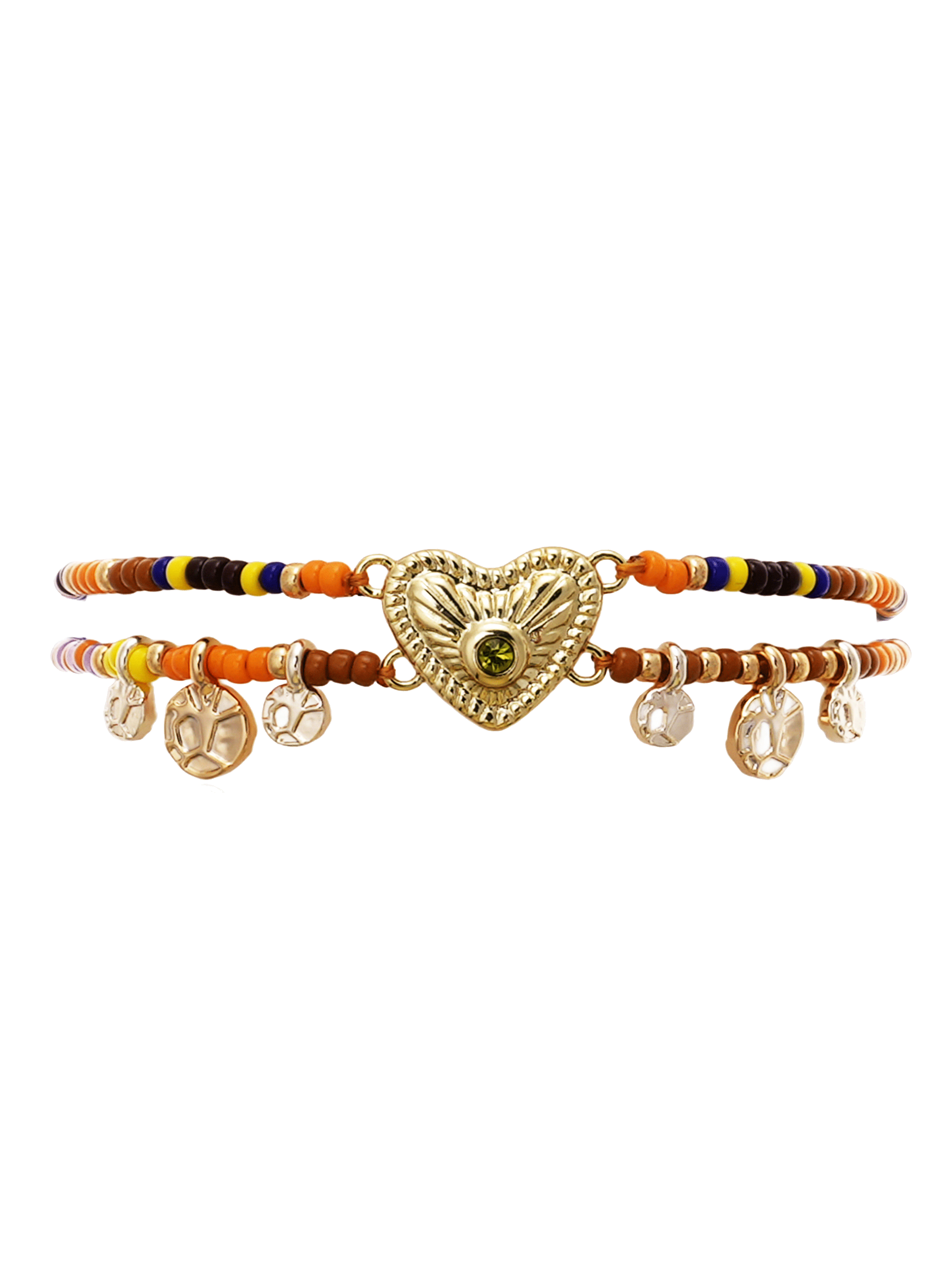 Bracelet multiliens réglable perles et pampilles avec cabochon cœur macanos HIPANEMA Jaune