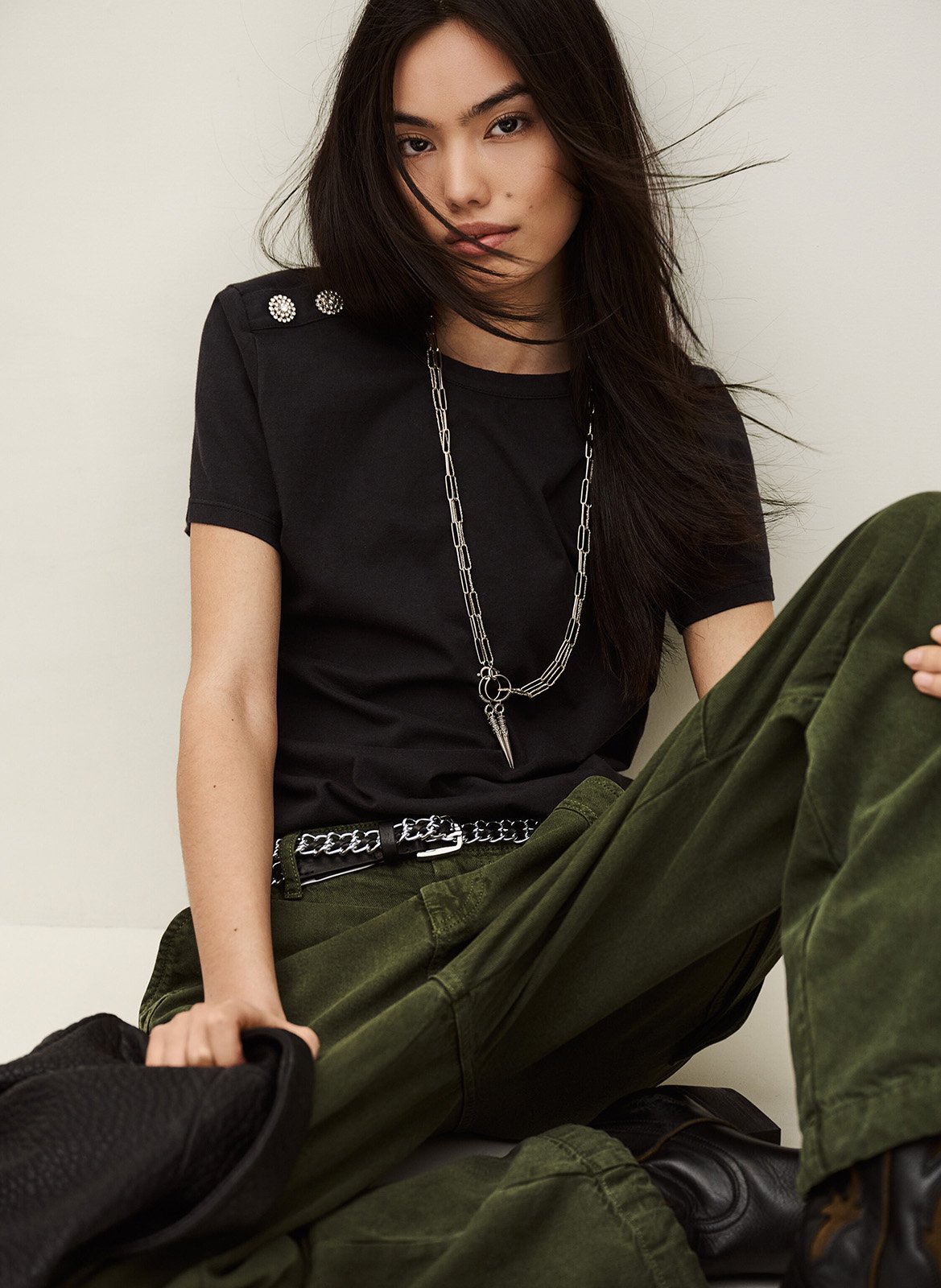 Tee-shirt col rond en coton elmer BA&SH Noir