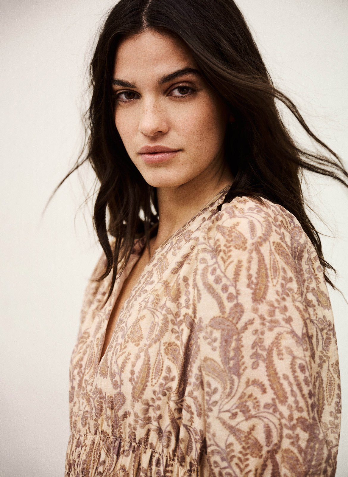 Robe longue col tunisien imprimée tanyssa BA&SH Beige