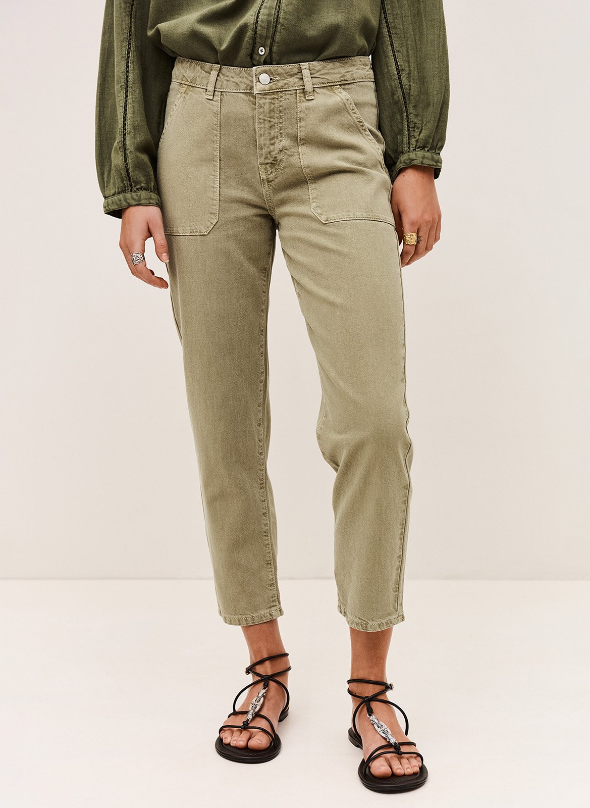 Jean droite en coton mélangé fally BA&SH Kaki