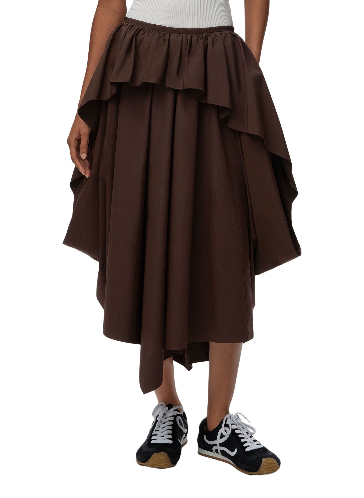 Asymmetric cotton poplin skirt LOEWE Brown