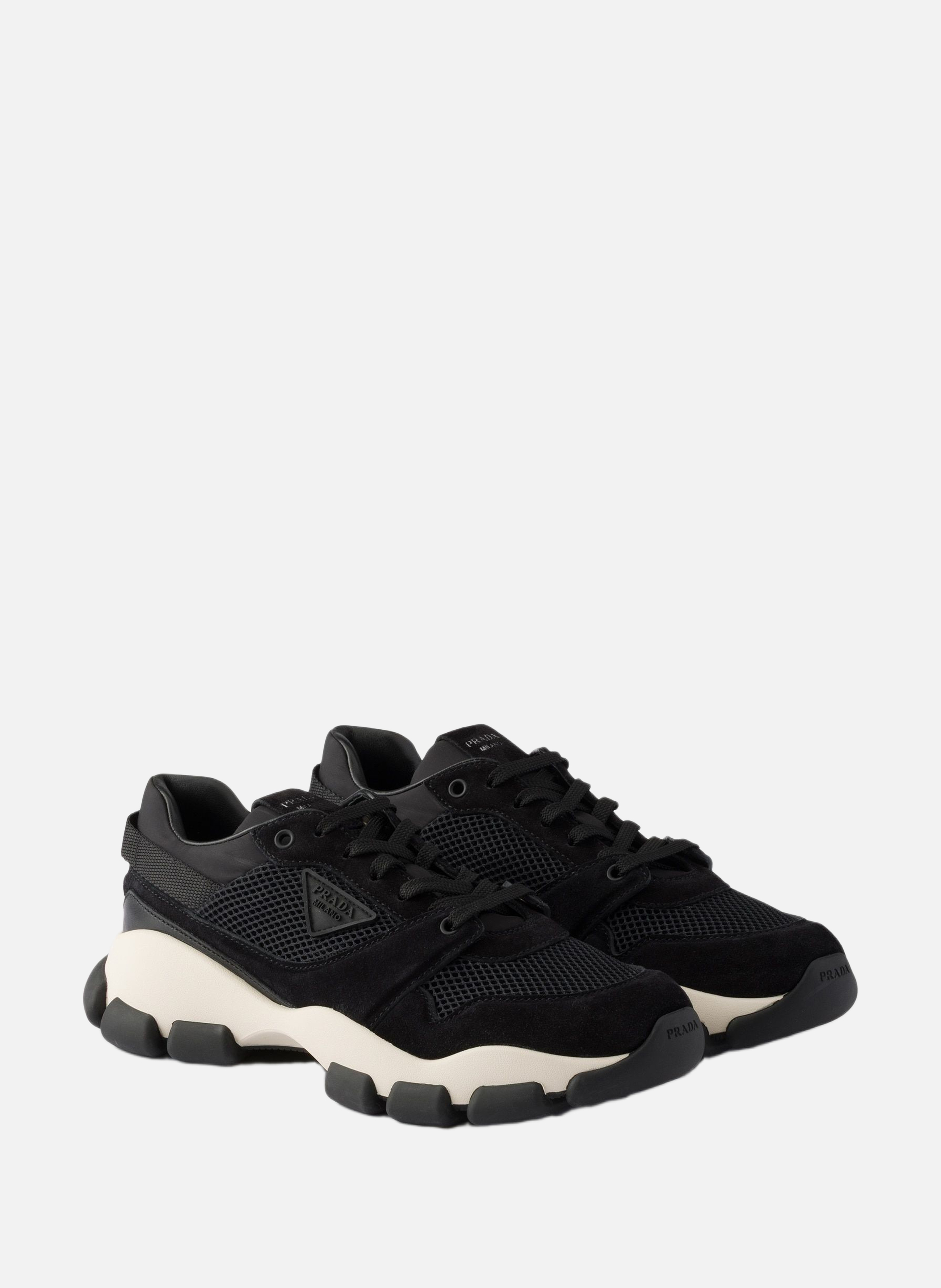 Baskets en tissu mesh et en suède PRADA Noir