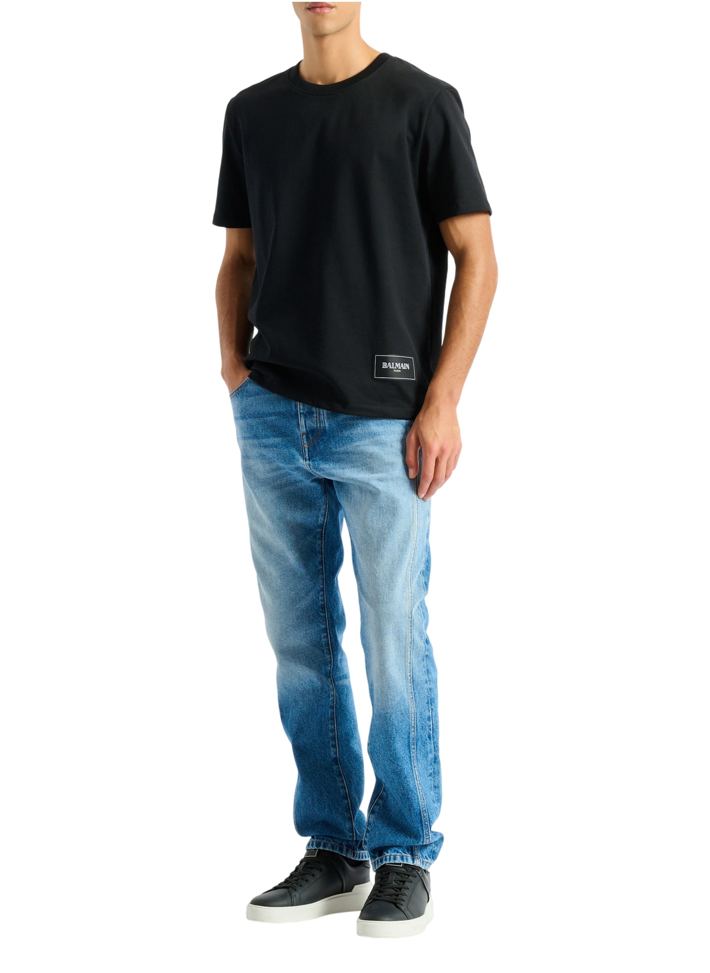 Jean droit en denim délavé blue BALMAIN Bleu