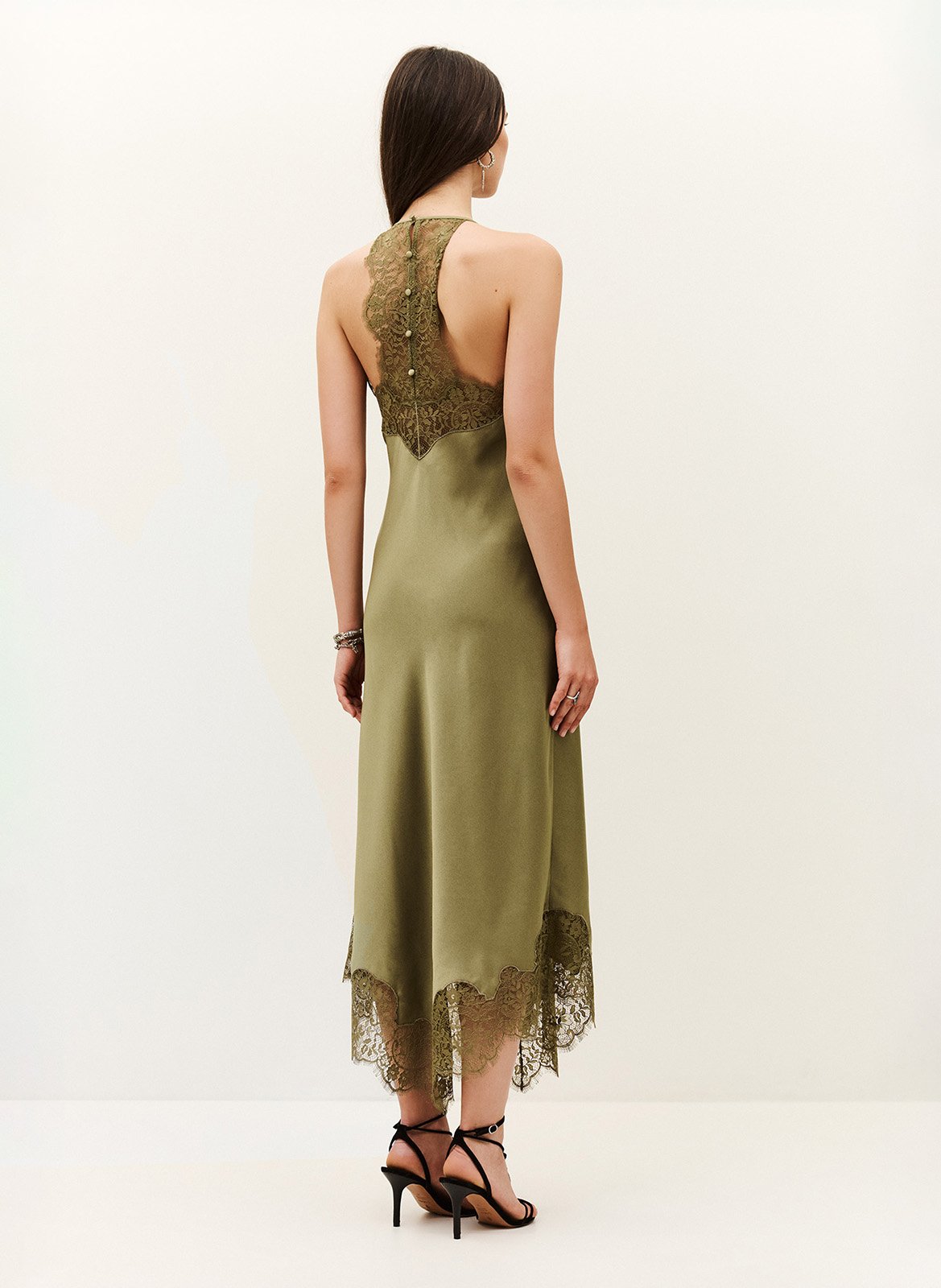 Robe longue col v à dentelle chiarina BA&SH Kaki
