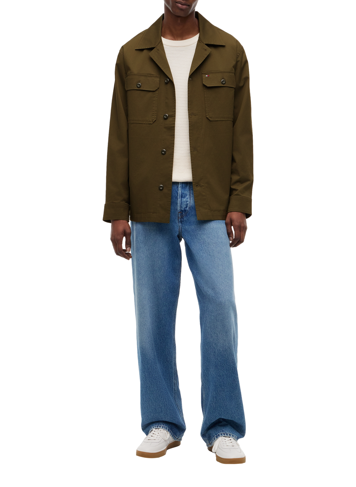 Veste chemise unie à logo brodé en coton mélangé TOMMY HILFIGER Kaki