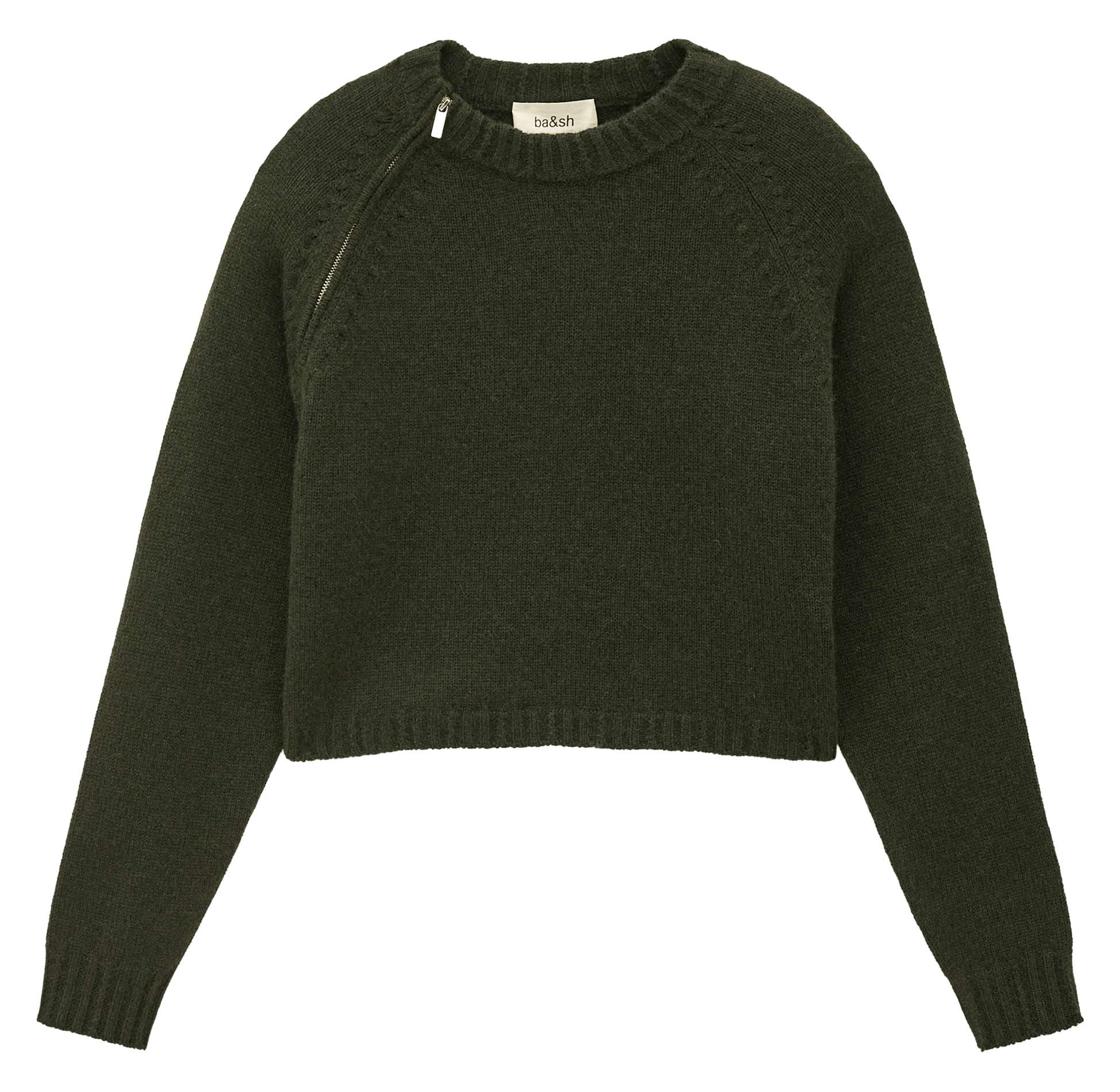 Pull col rond à zip en cachemire corvy BA&SH Kaki