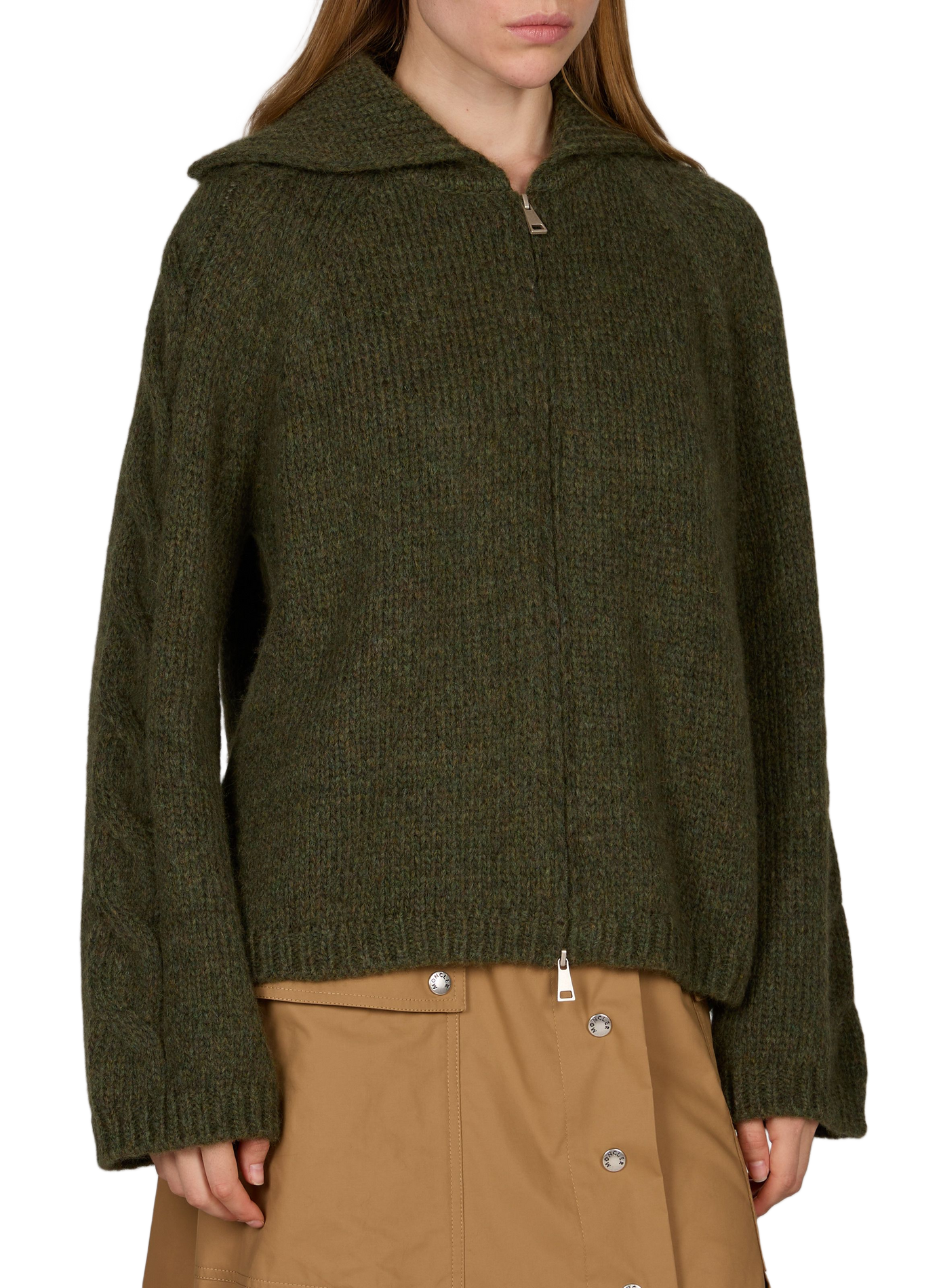 Cardigan ample zippé en laine mélangée MONCLER Vert
