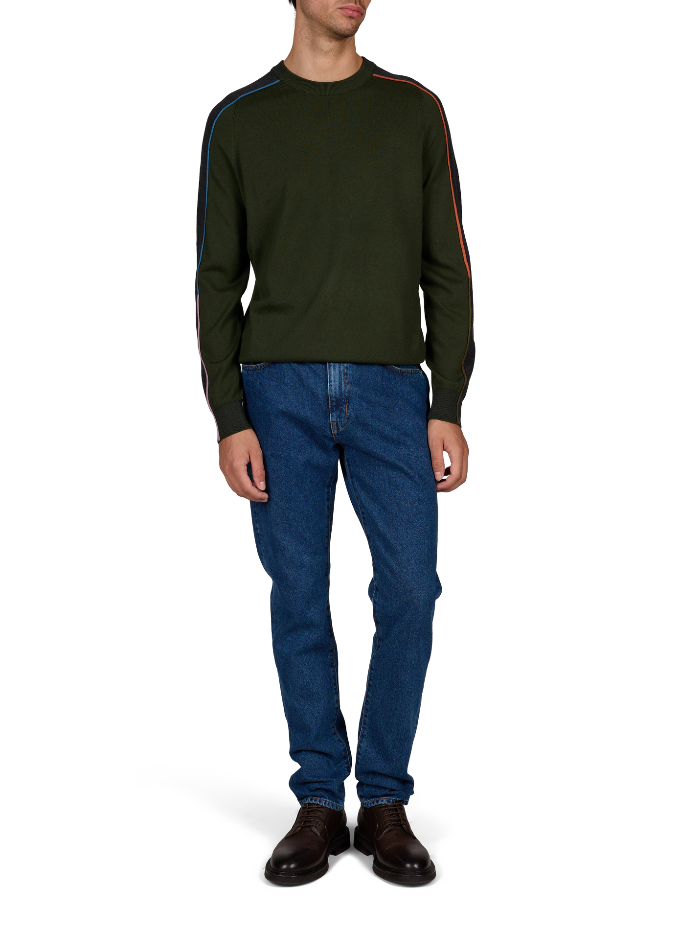 Straight fit round neck sweater in cotton and wool PAUL SMITH Green