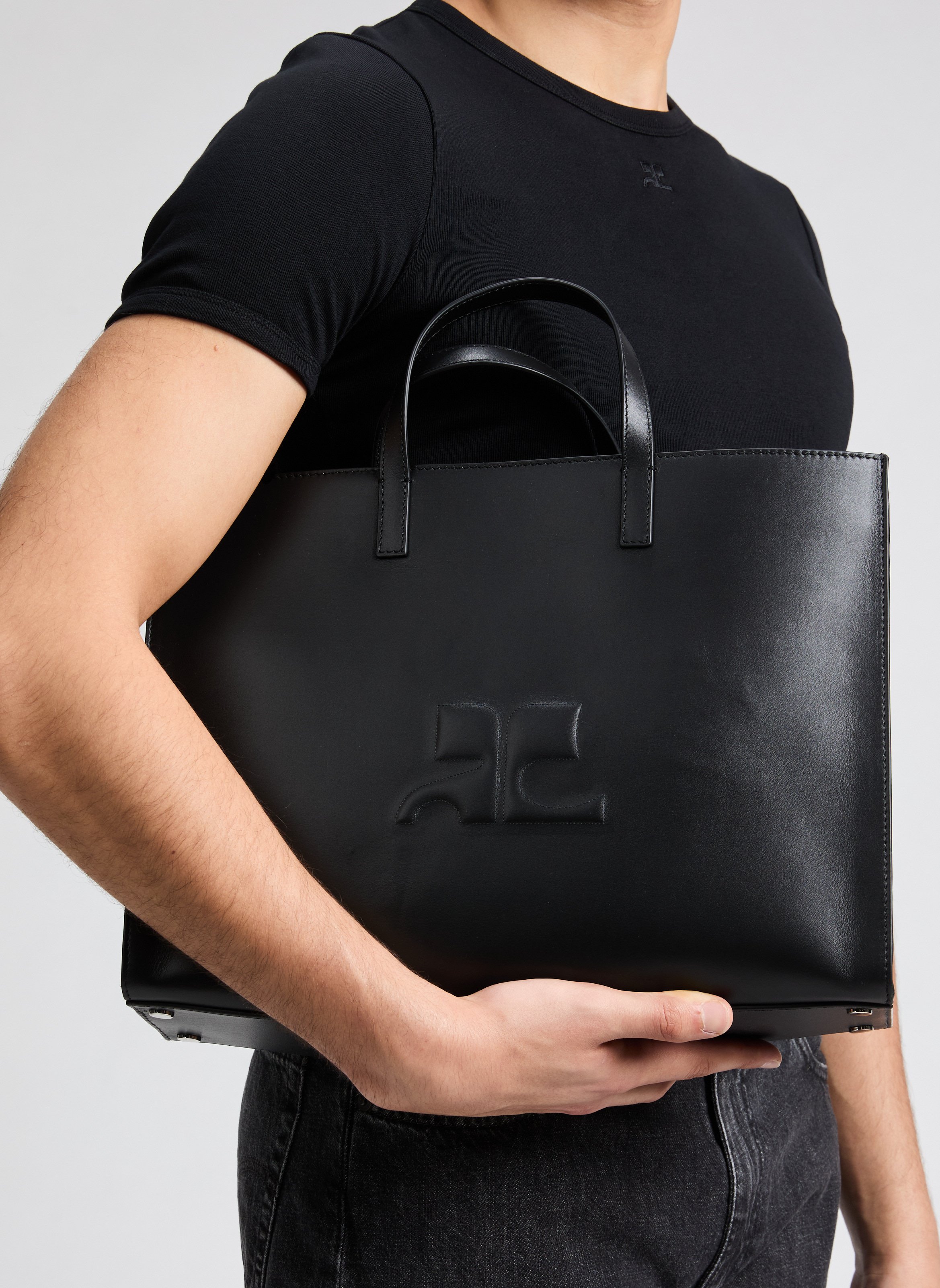 Heritage leather tote bag COURRÈGES Black