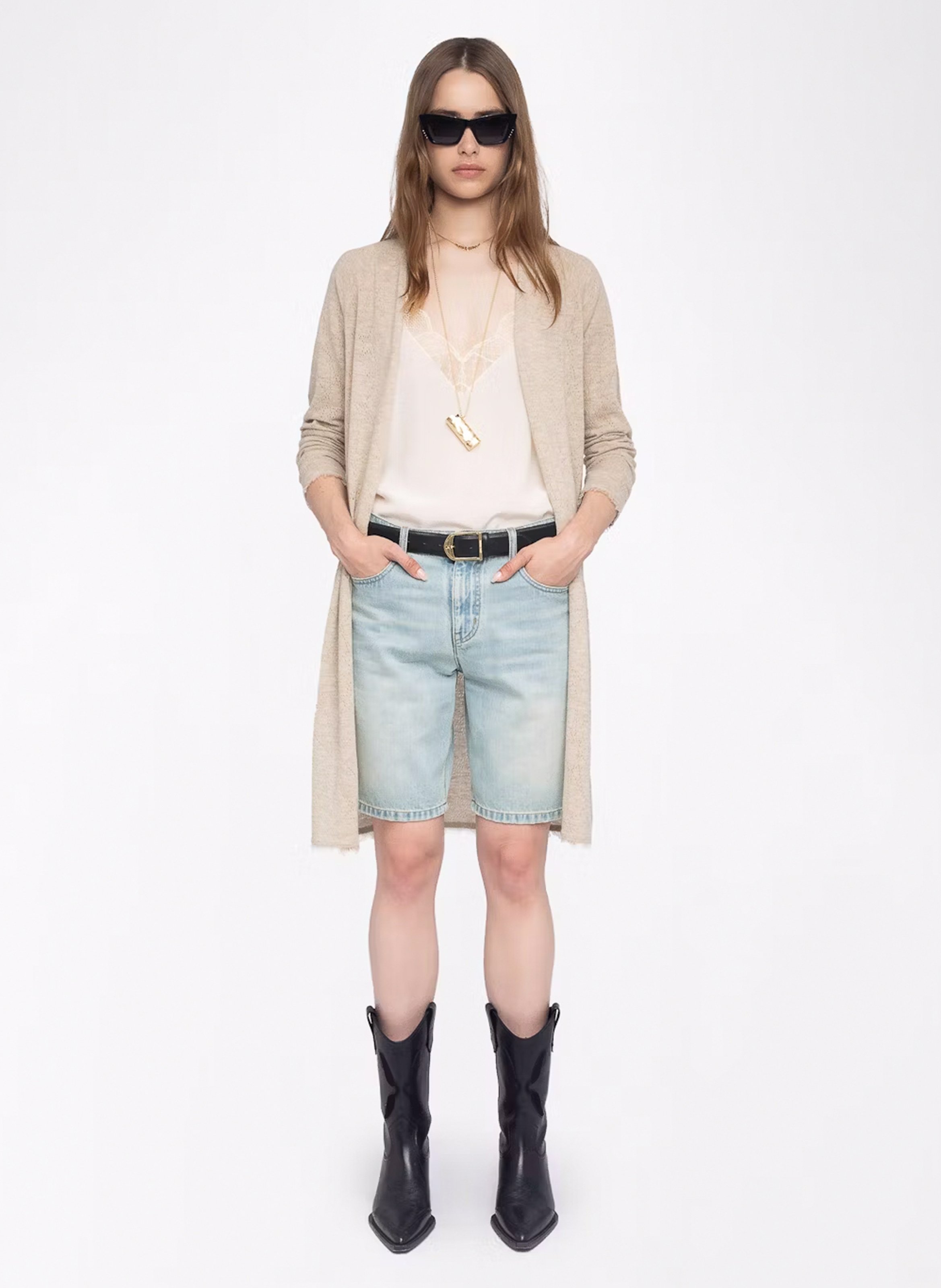 Cardigan long maille pointelle en cachemire daffyz ZADIG&VOLTAIRE Beige