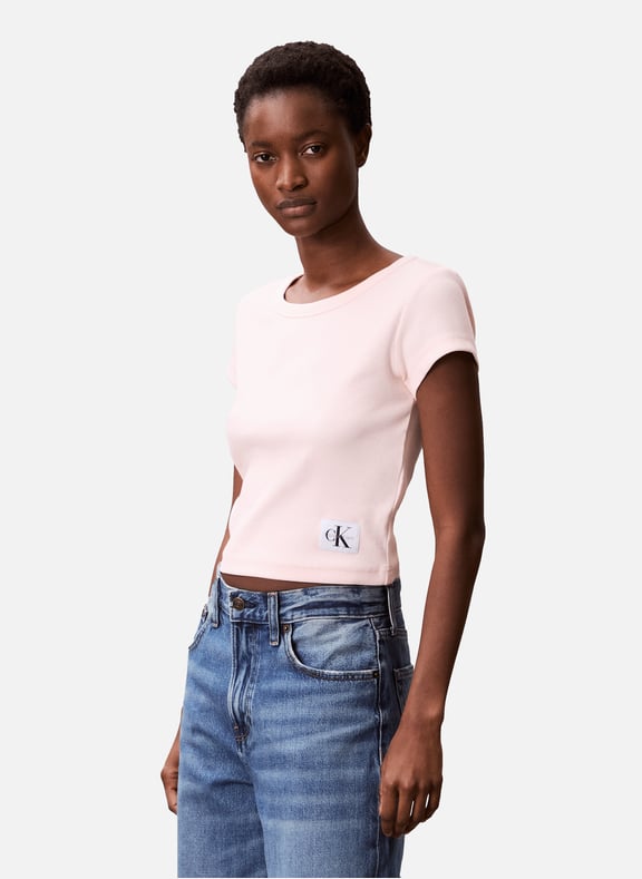T-shirt côtelé en coton Rose by CALVIN KLEIN CALVIN KLEIN T-shirt côtelé en coton Rose