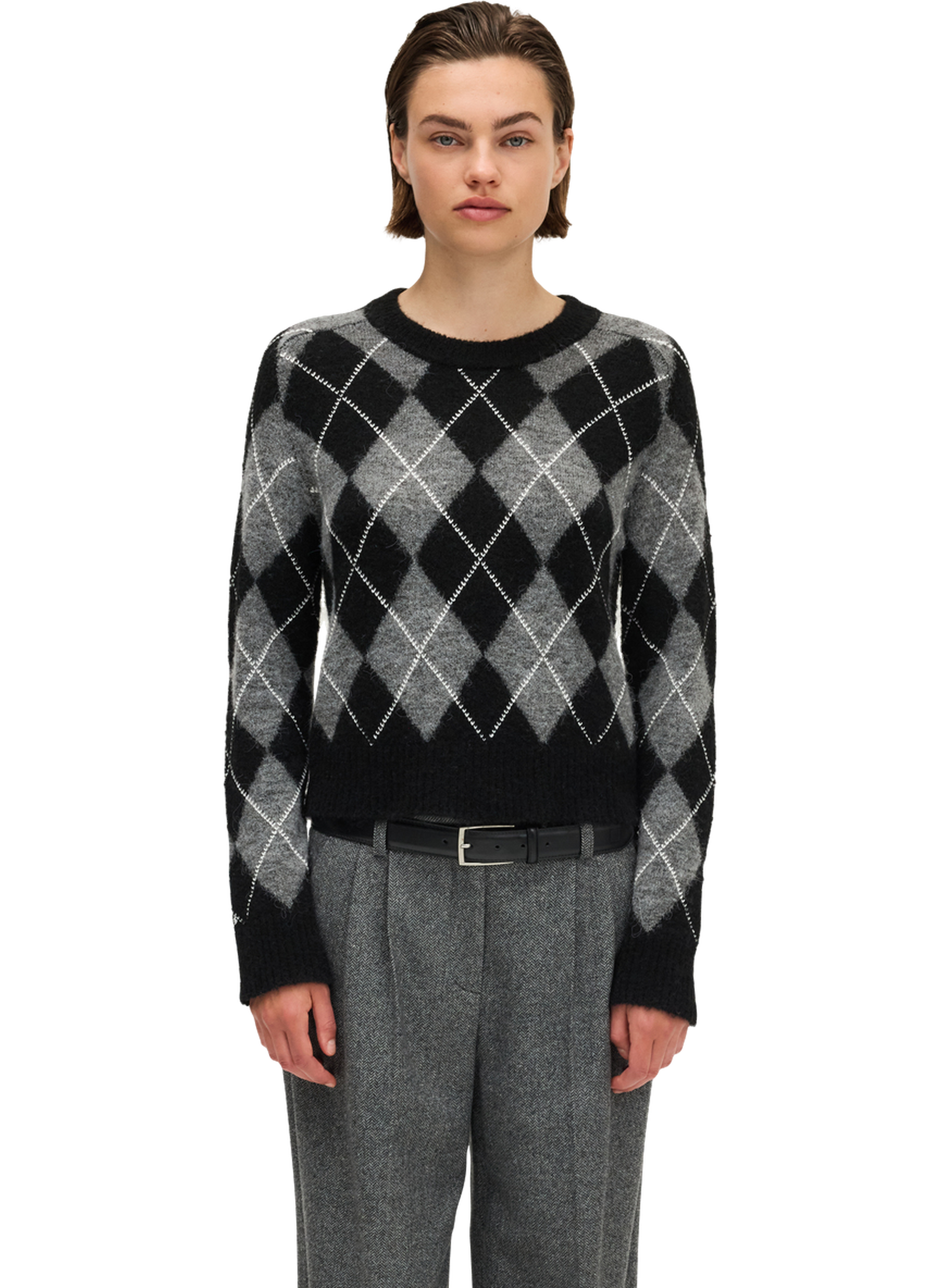 Pull col rond à losanges contrastés - eleana  Noir