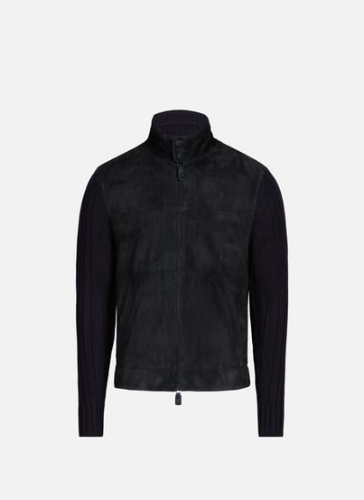 Blouson suédé et maille en laine et cuir mélangés EMPORIO ARMANI Blouson suédé et maille en laine et cuir mélangés EMPORIO ARMANI