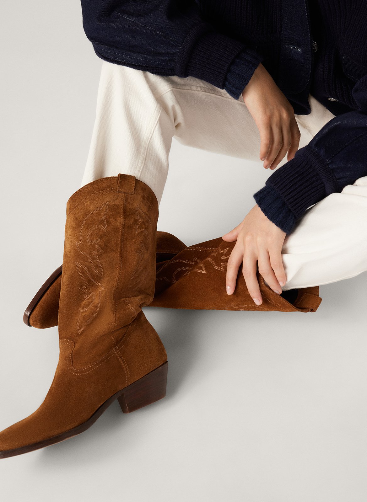 Bottines à broderies en cuir claurys BA&SH Marron