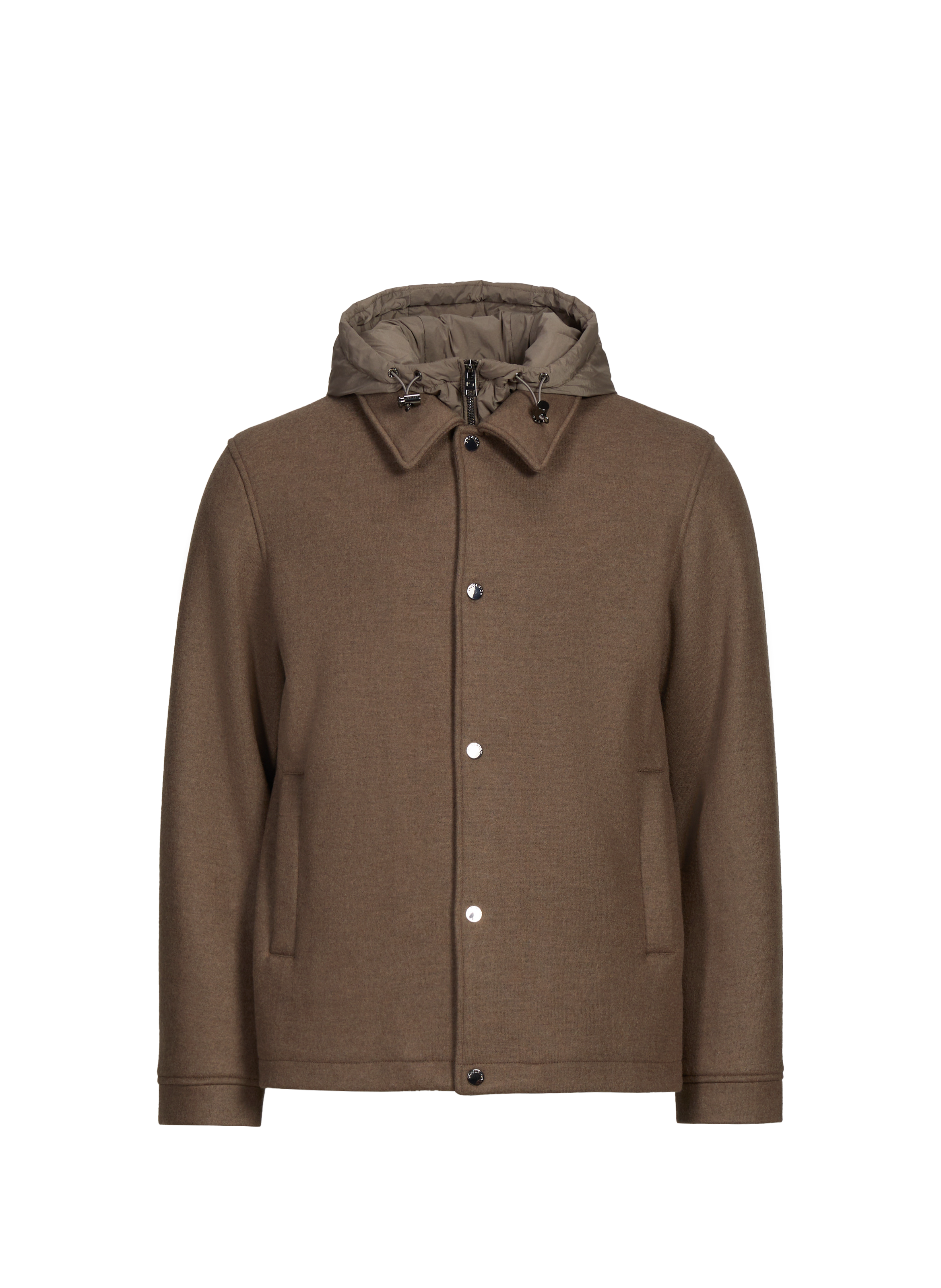 WOOLRICH Blouson à capuche en laine et coton mélangés Marron