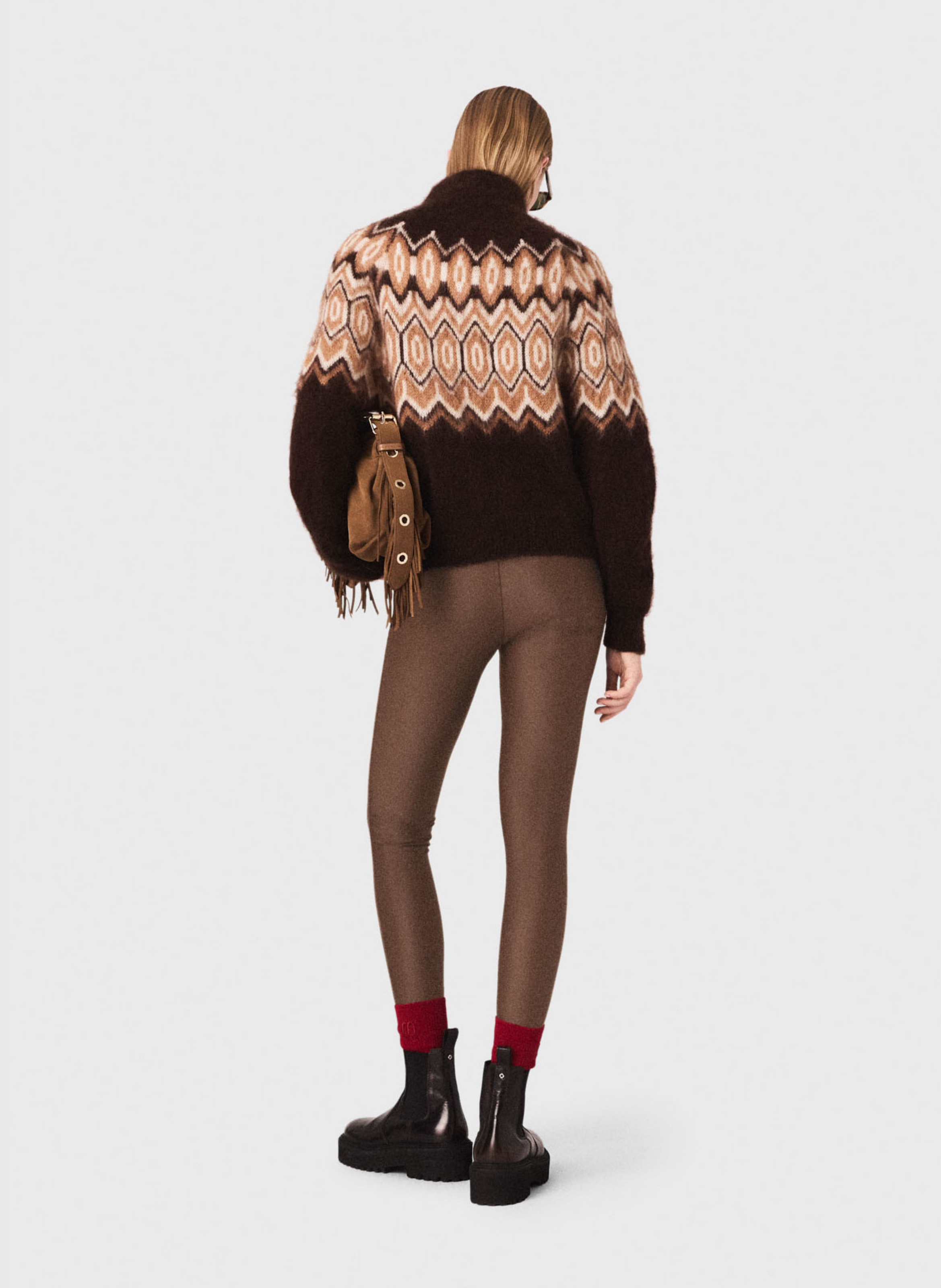 Pull jacquard col montant Marron