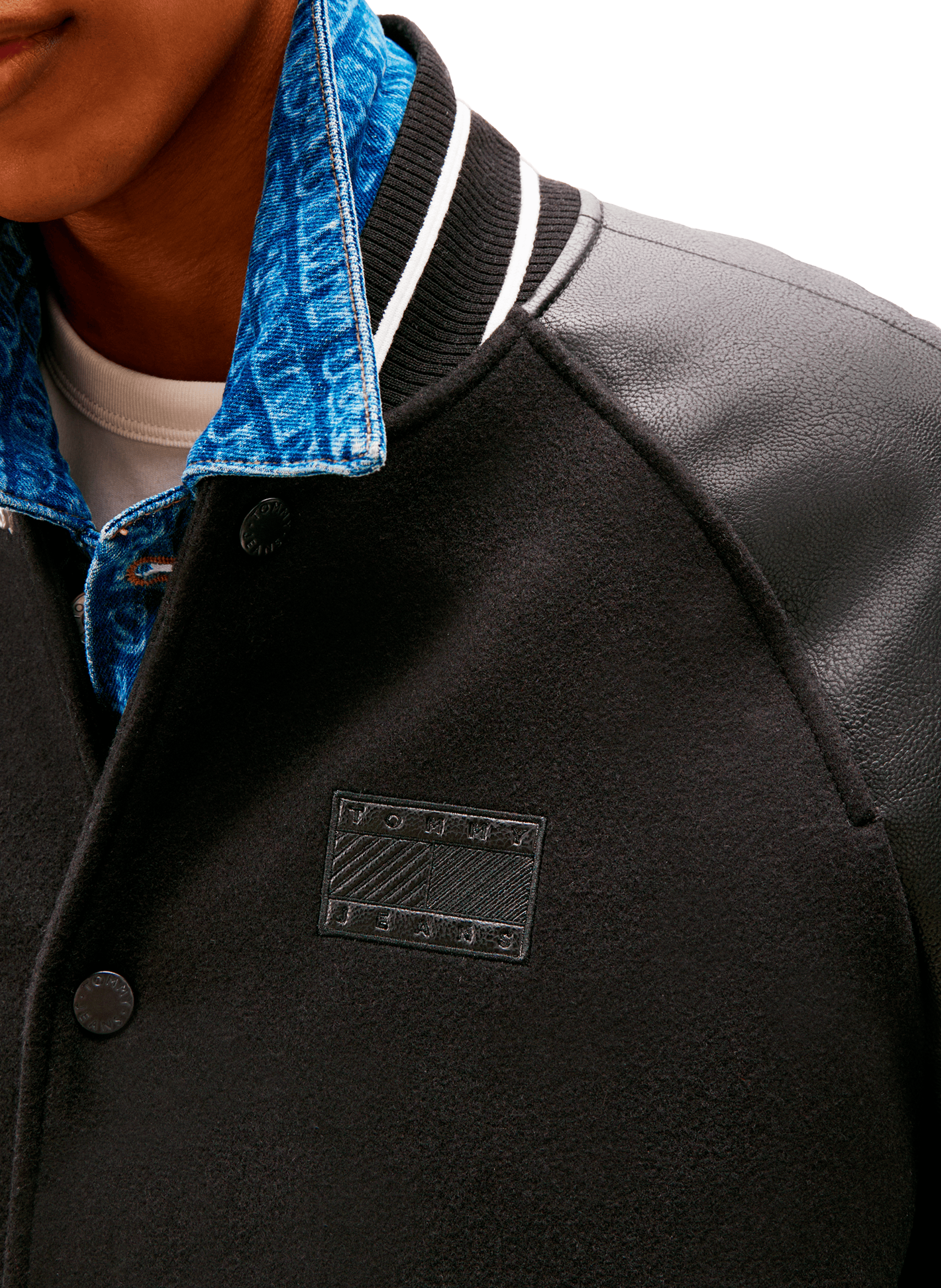 Bi-material teddy collar jacket with wool TOMMY HILFIGER Black