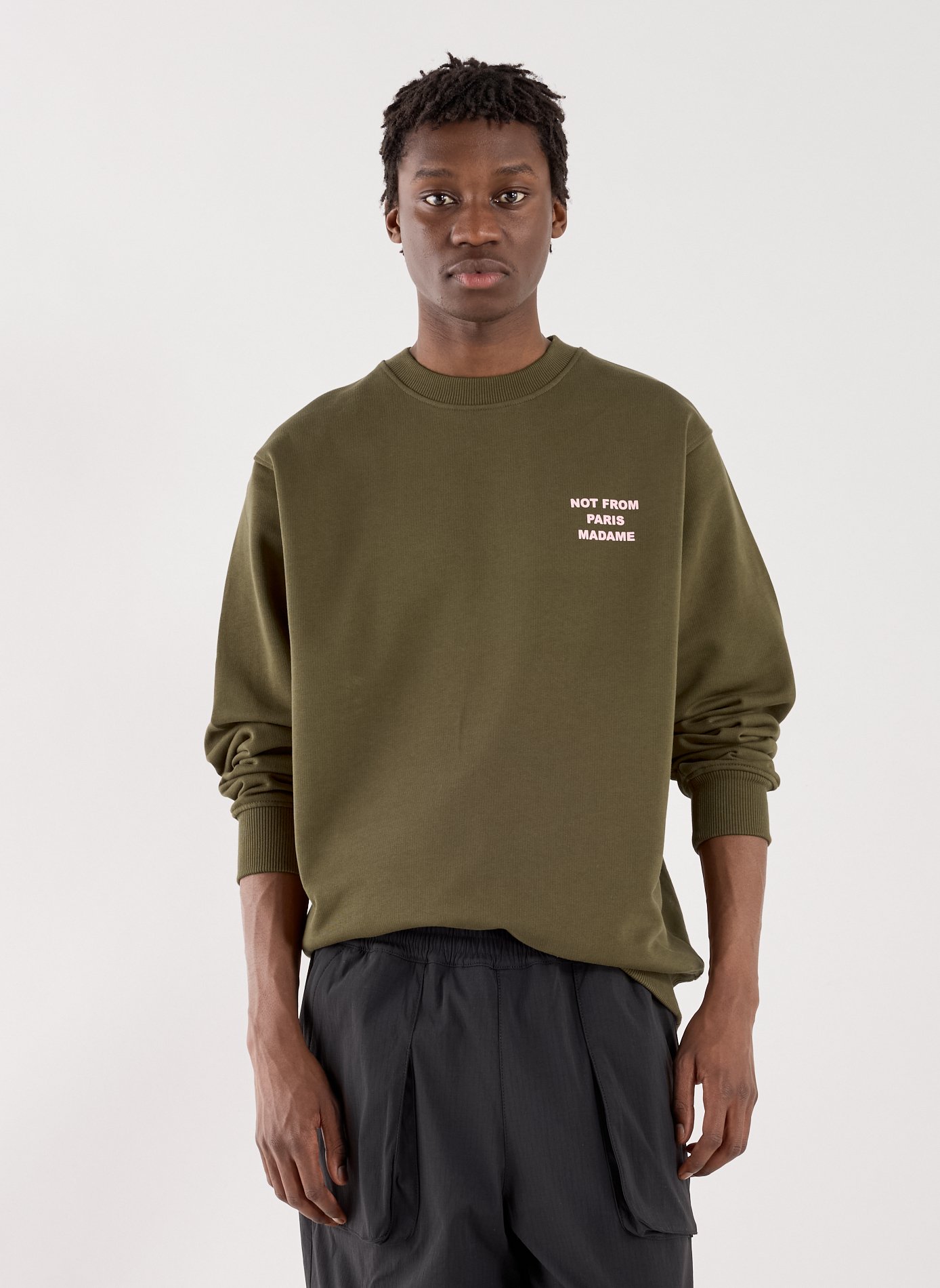 Sweat col rond en coton DROLE DE MONSIEUR Kaki