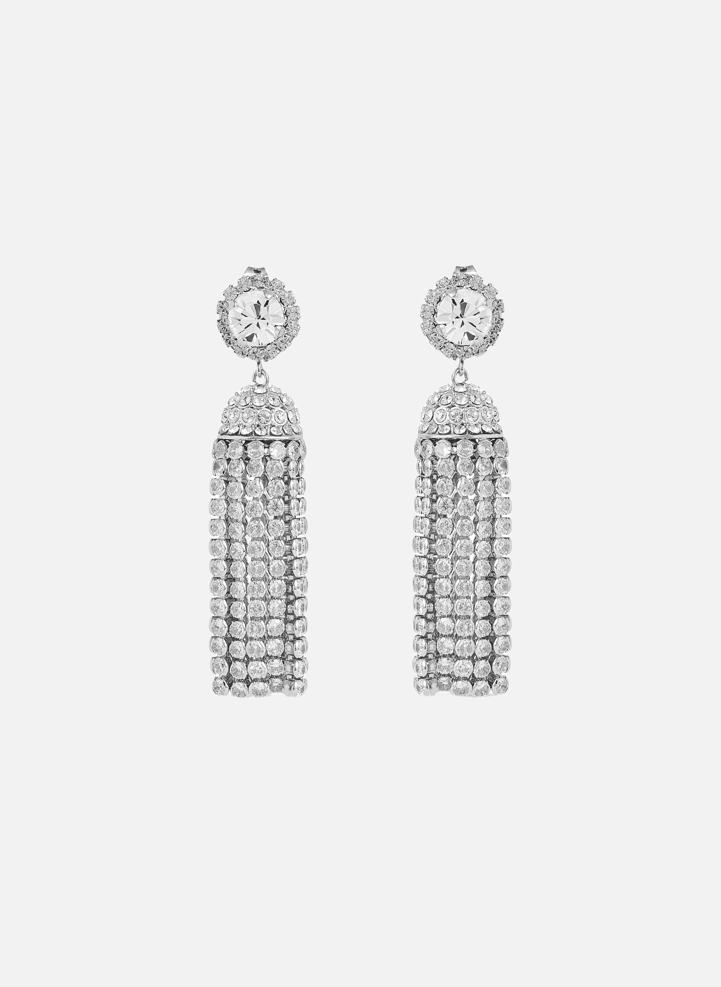 Boucles d’oreilles pompon en strass RABANNE Argent