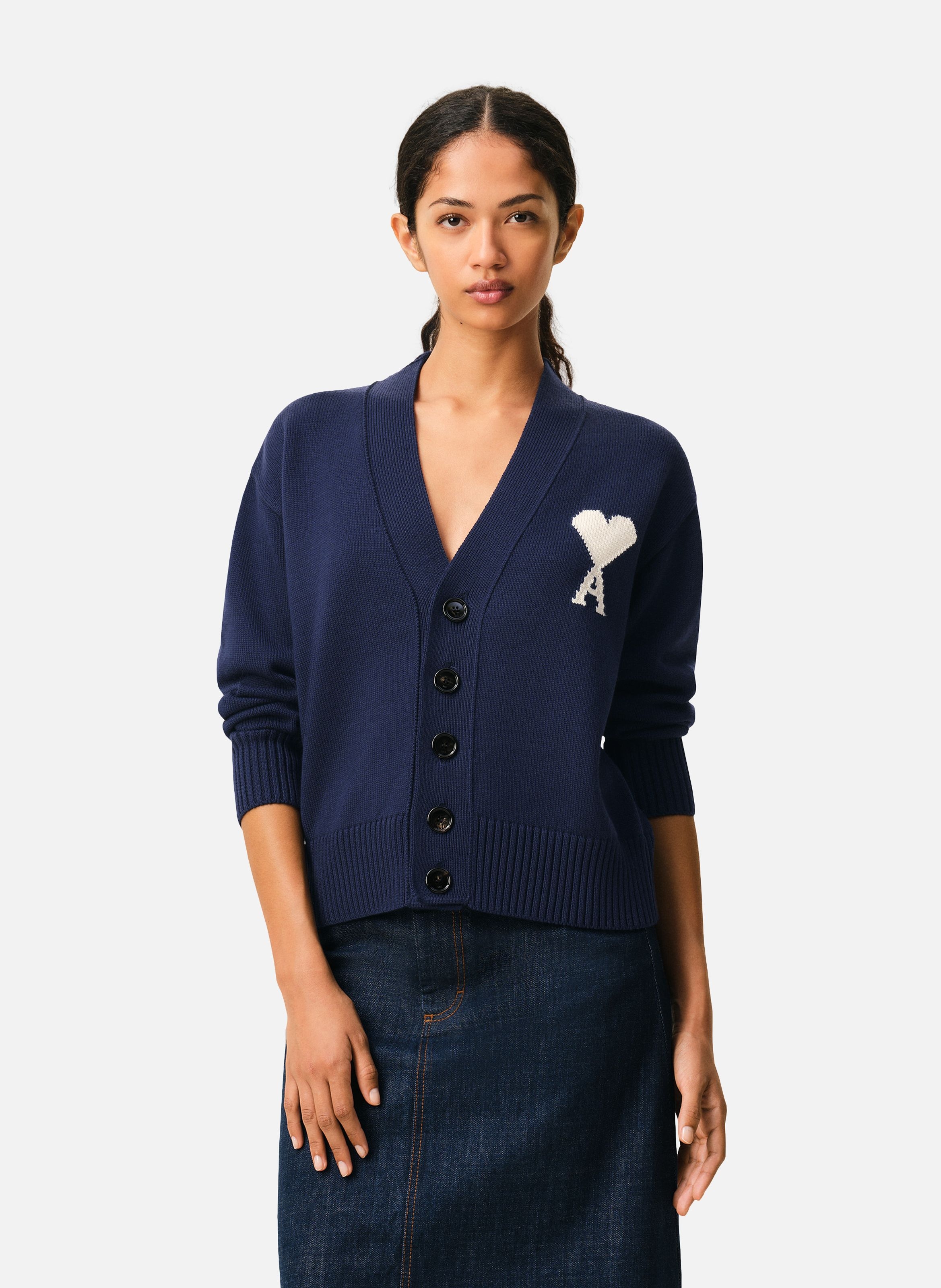 Cardigan ami de coeur en laine unisexe AMI PARIS Bleu