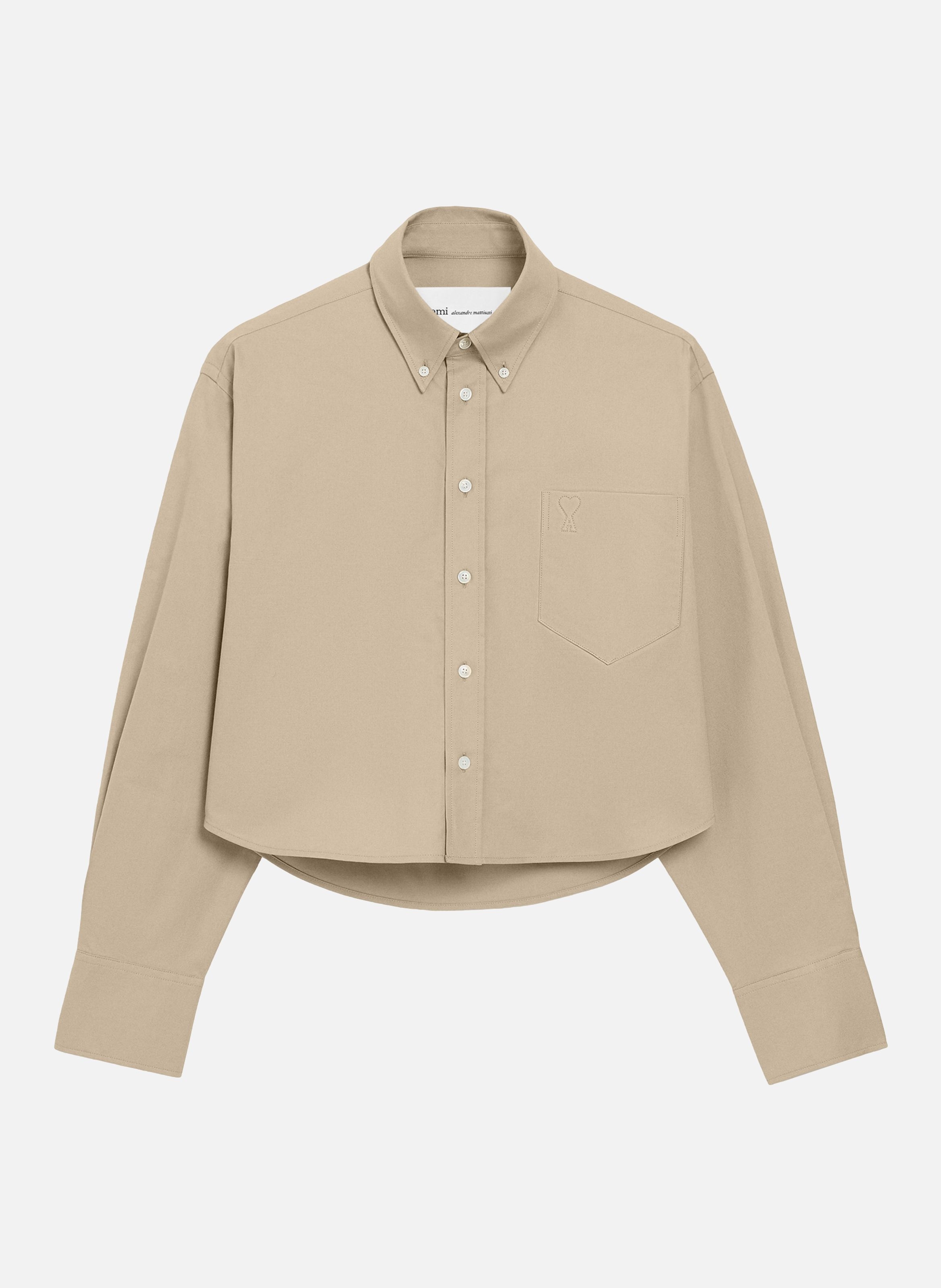 Chemise courte ami de coeur embossé en coton AMI PARIS Beige