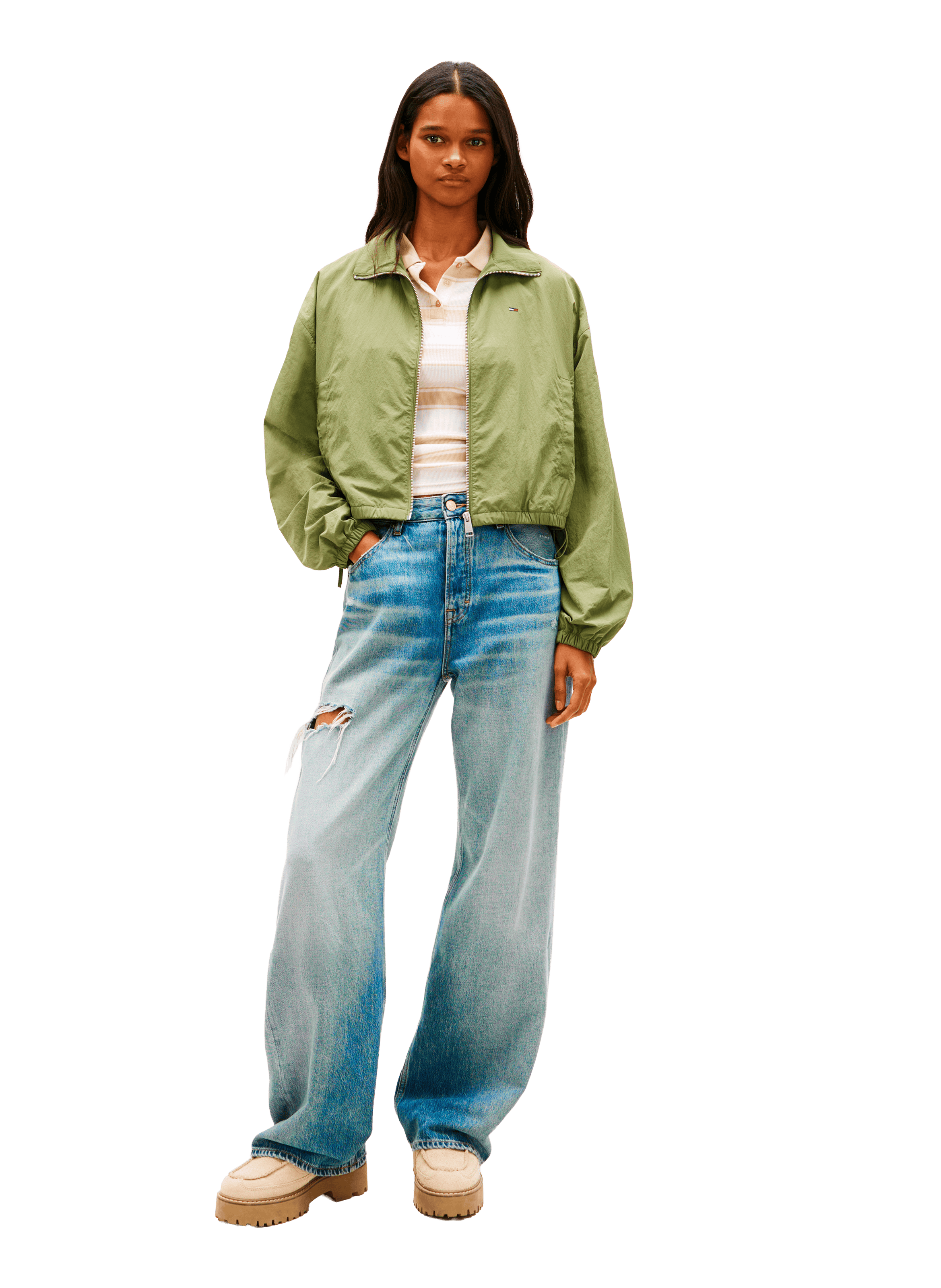 Veste courte droite zippée à liens TOMMY HILFIGER Vert