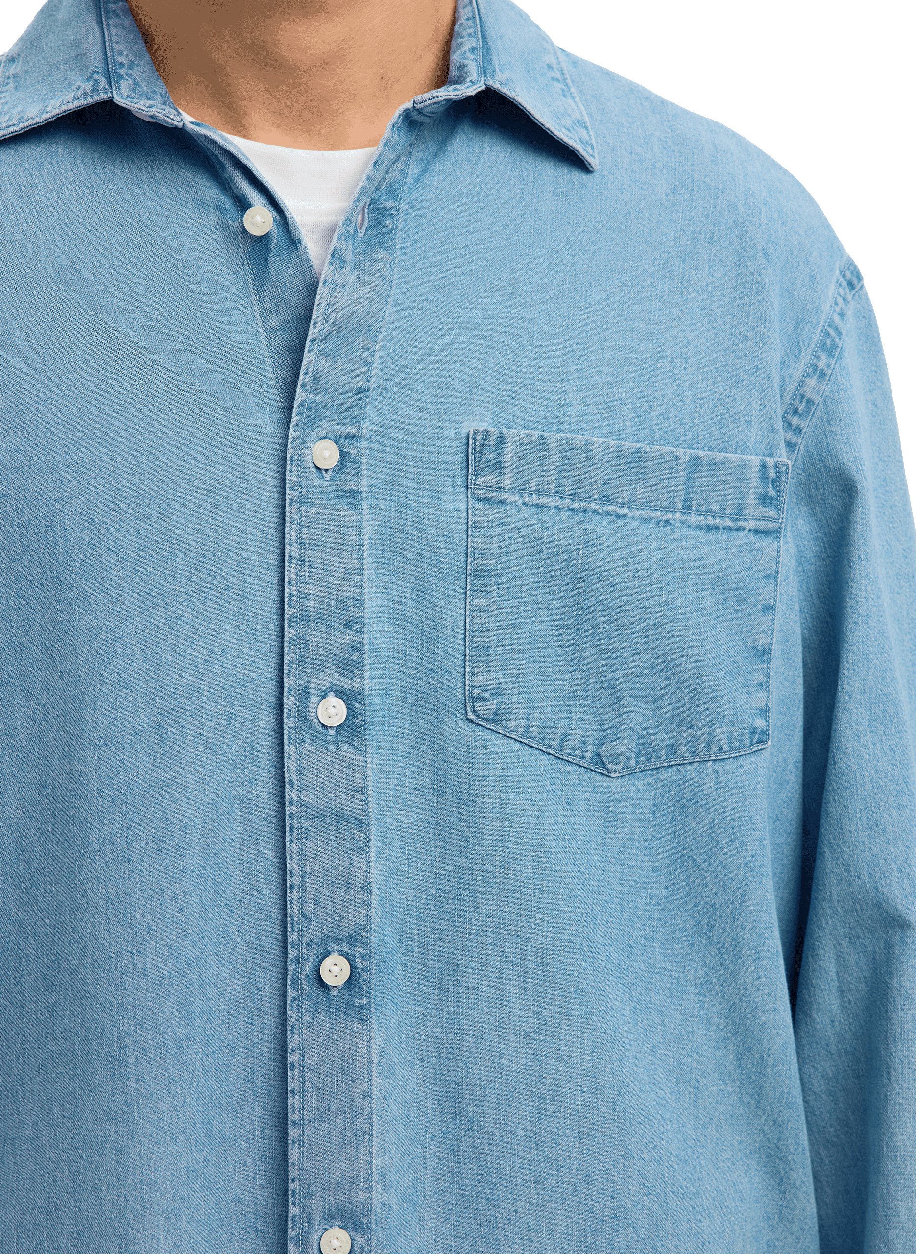 Classic collar shirt in cotton denim SELECTED Blue