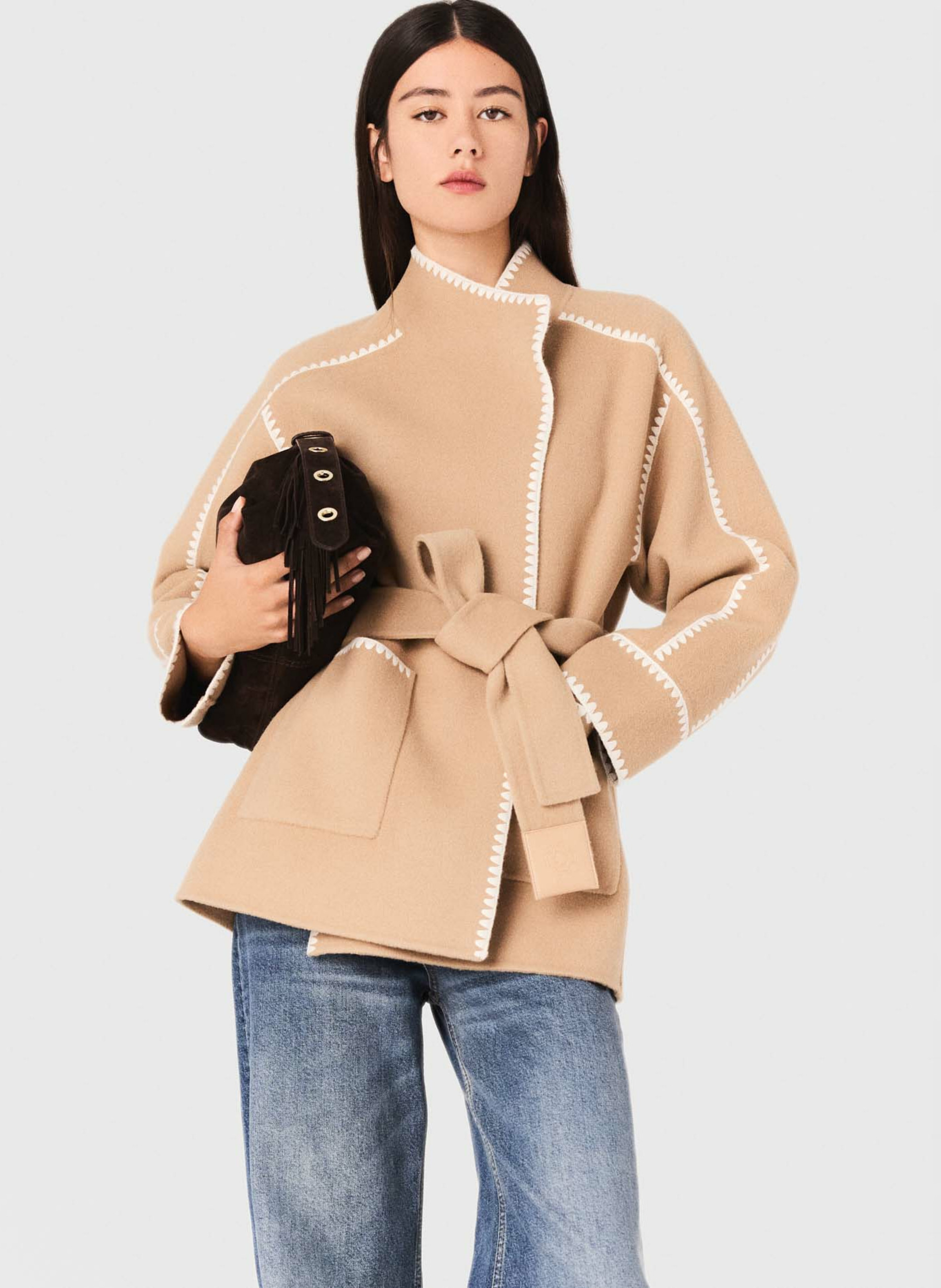 Gilet en laine mélangée col montant MAJE Beige