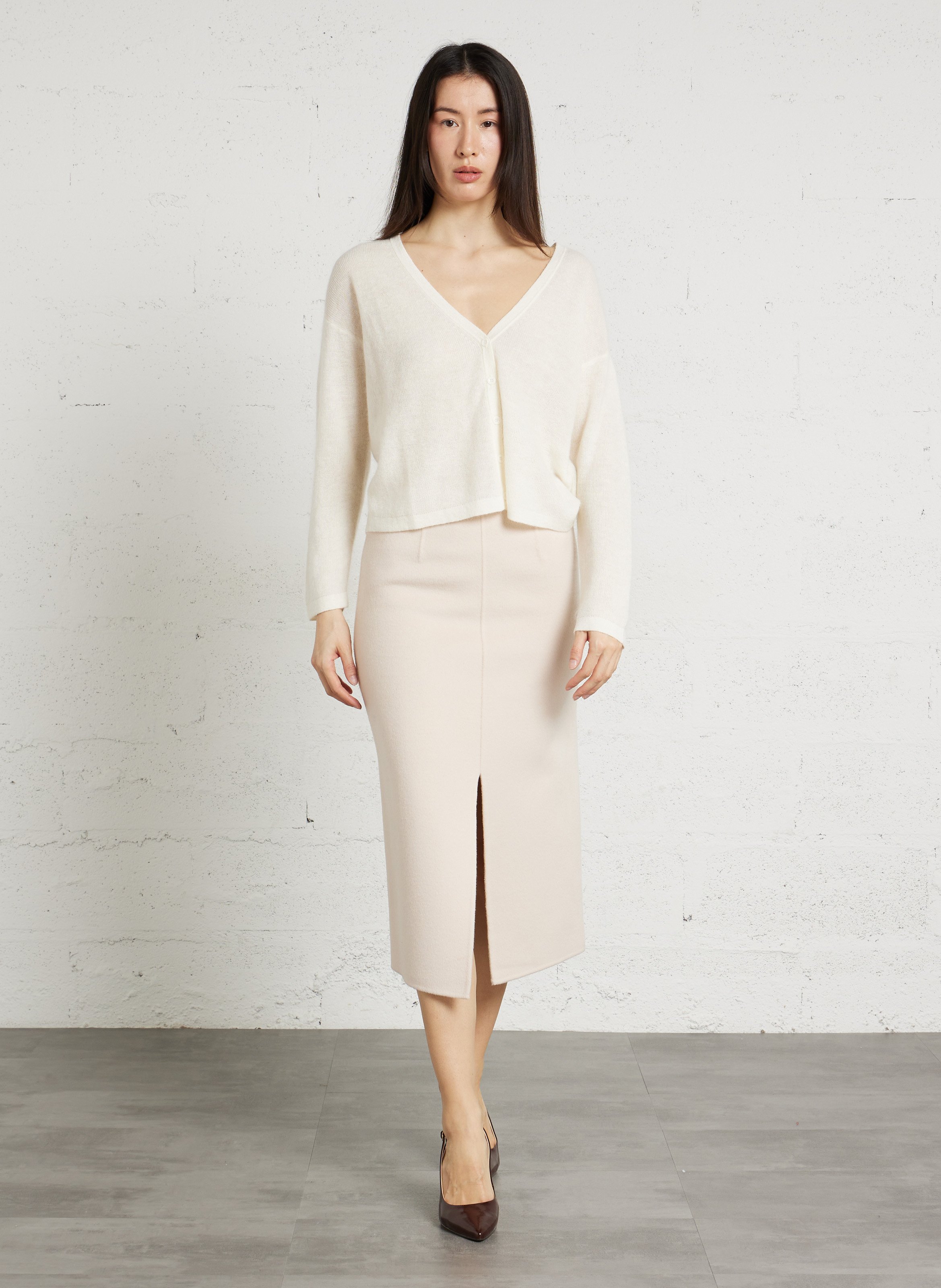 Gilet droit col v en maille paolo MAISON 123 Blanc