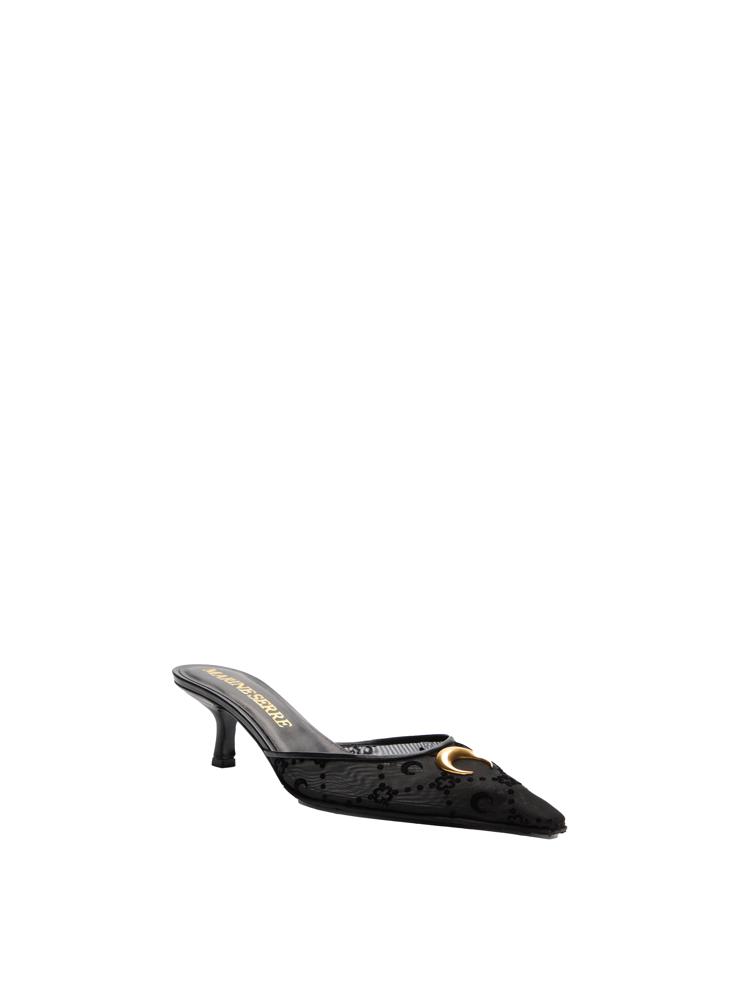 Mules en résille floquée à petits talons MARINE SERRE Noir