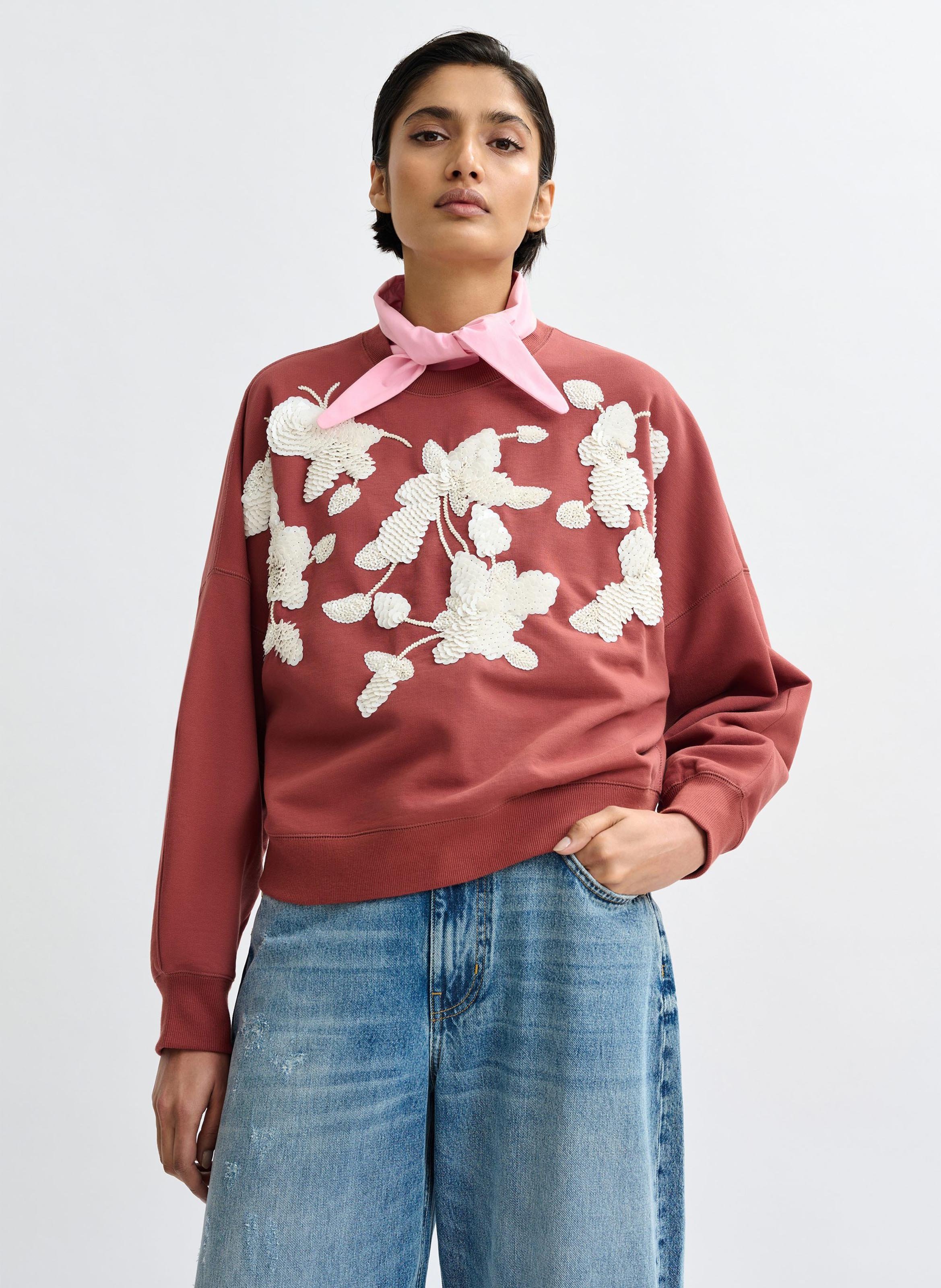 Sweat ample à fleurs brodés jaga ESSENTIEL ANTWERP Marron