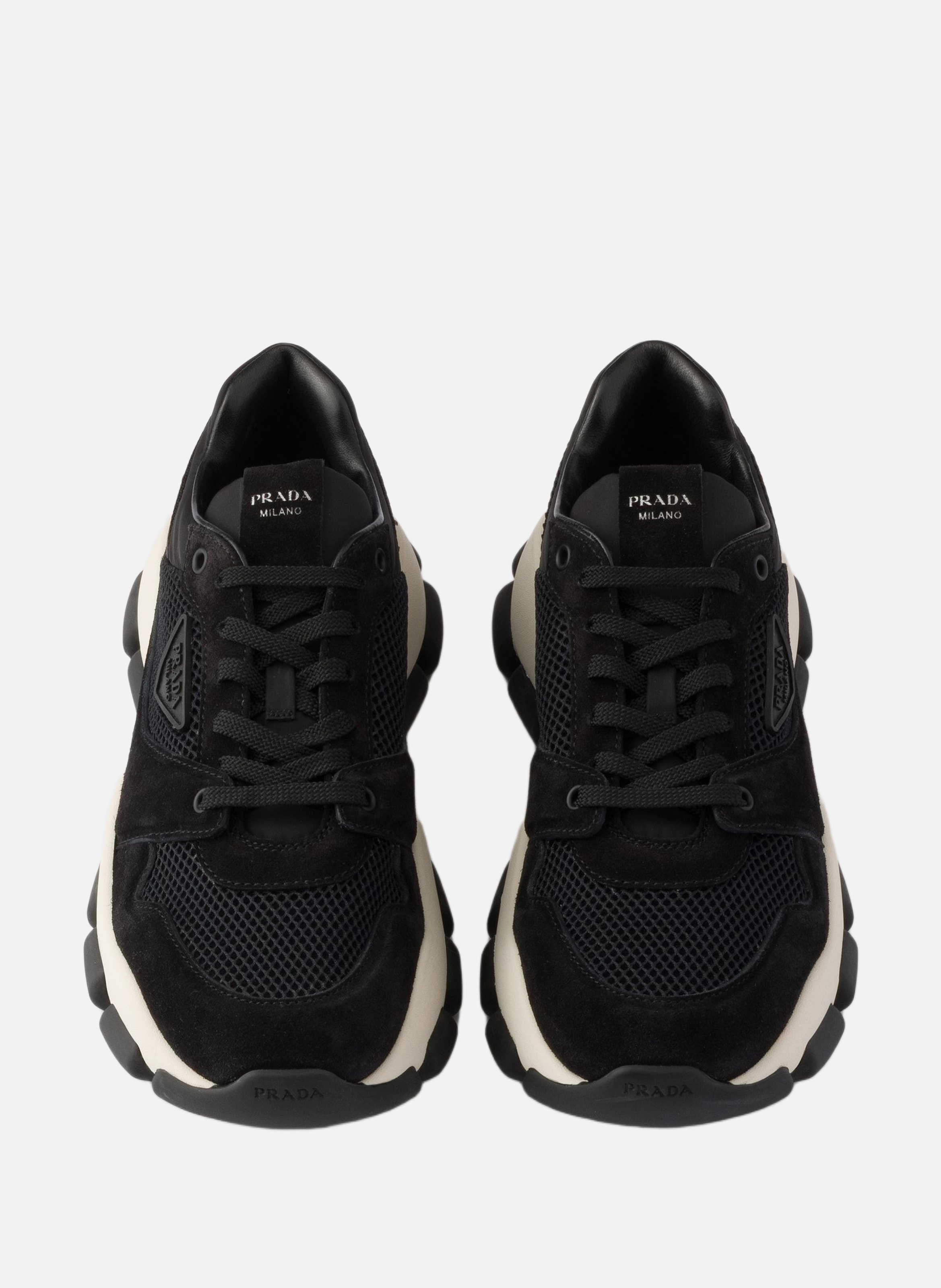 Baskets en tissu mesh et en suède PRADA Noir