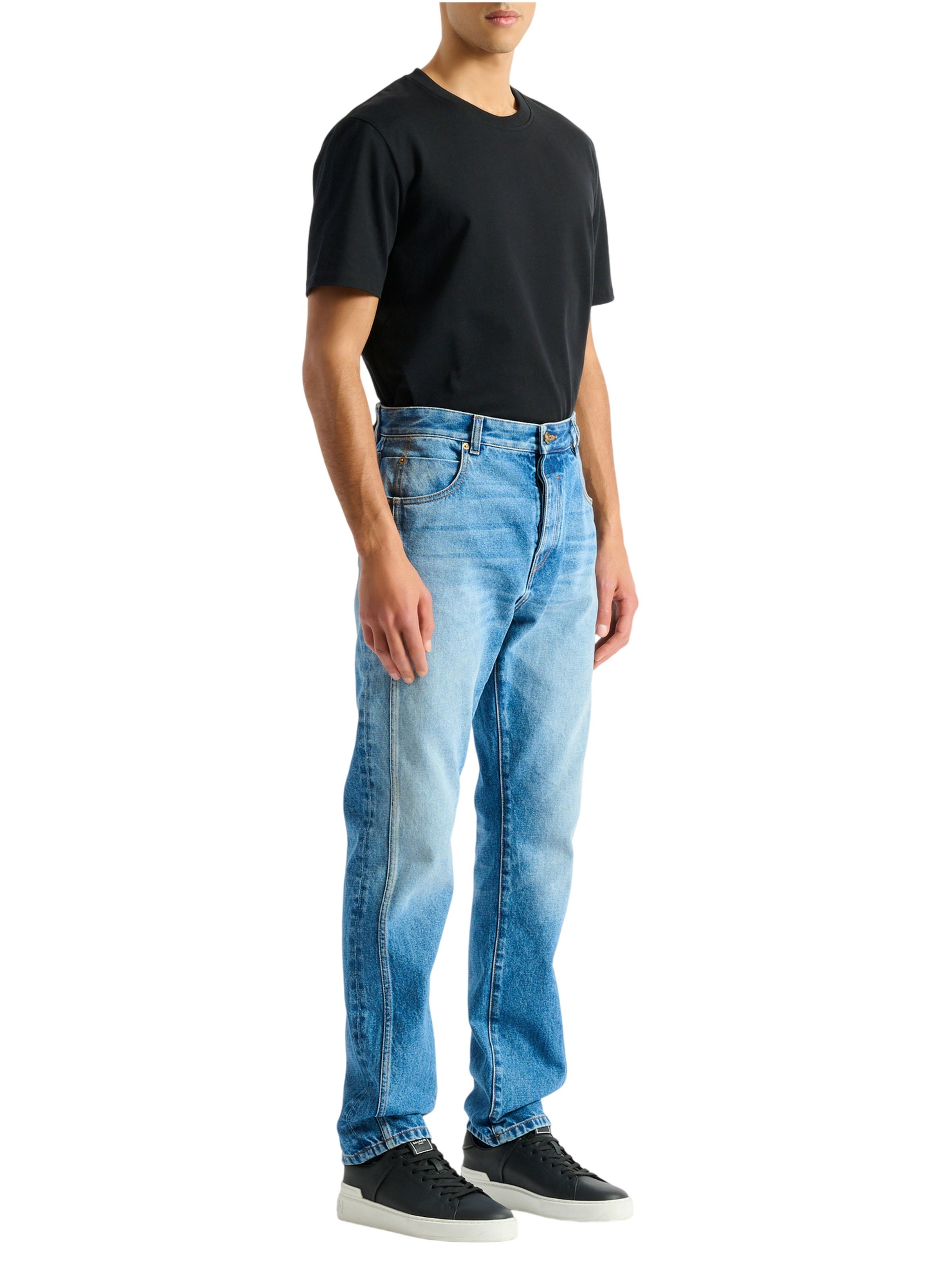 Jean droit en denim délavé blue BALMAIN Bleu