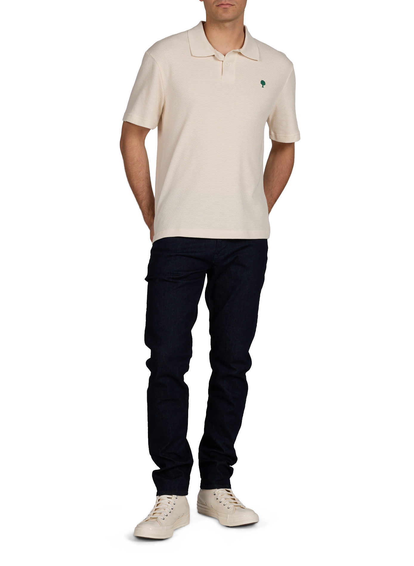 Short-sleeved textured cotton piqué polo FAGUO Beige