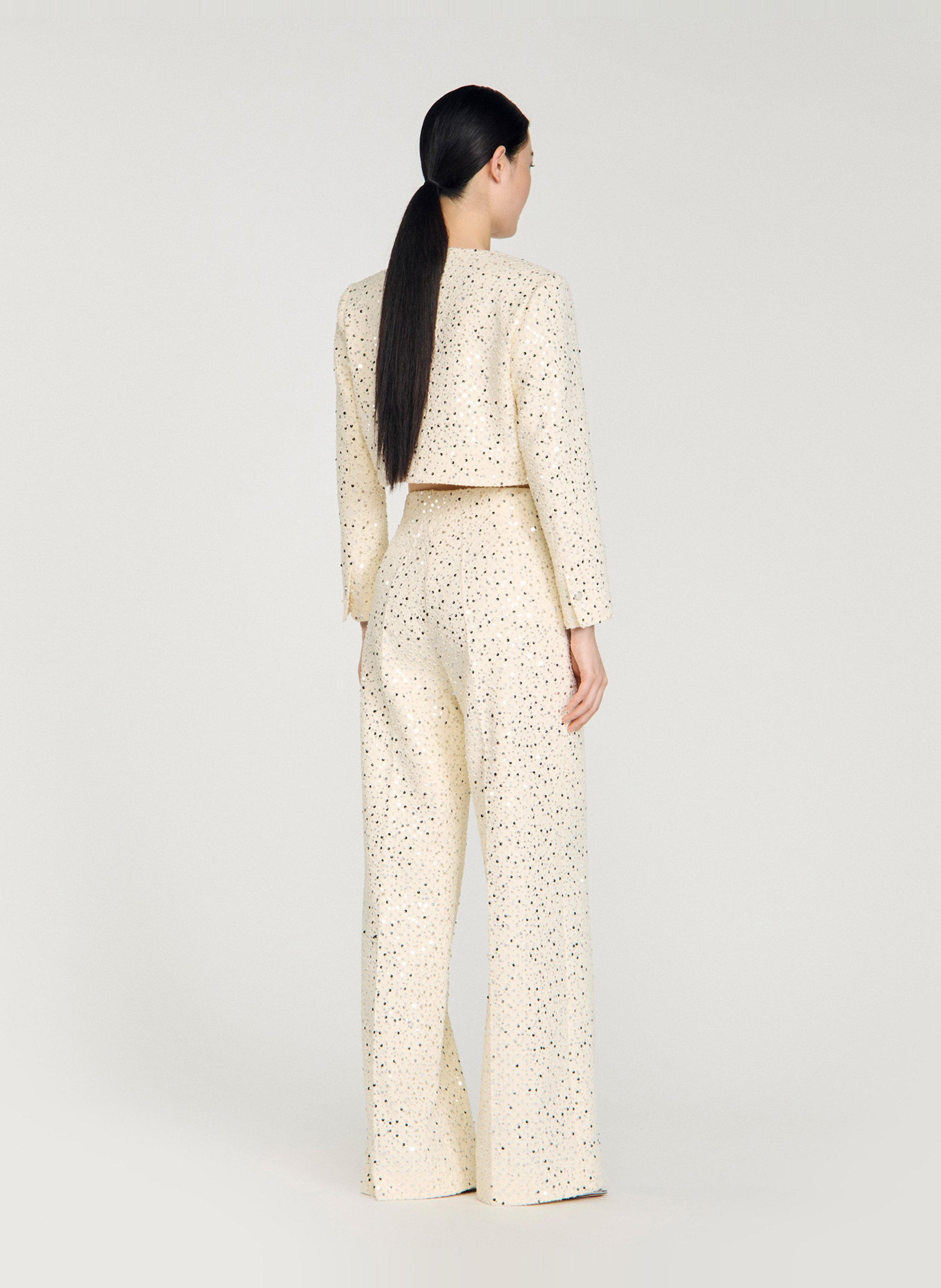 Pantalon taille haute droite à sequins SANDRO Beige