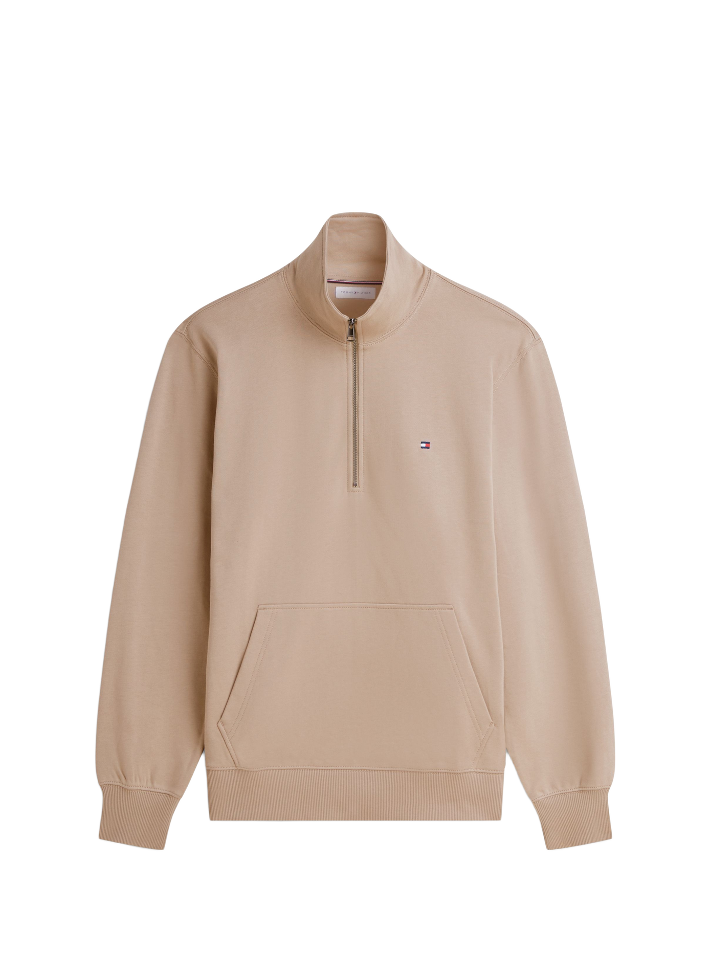 Pull droit à col montant zippé en coton TOMMY HILFIGER Beige